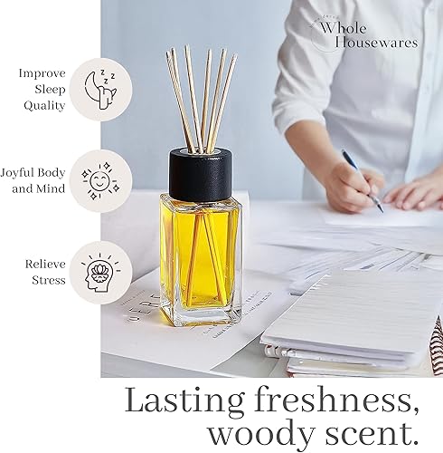 Miniatura 4 de WHOLE HOUSEWARES Varillas Difusoras Naturales en Botellas de Carrizo Vidrio Transparente para Decoración del Hogar para Cocina y Sala de Estar