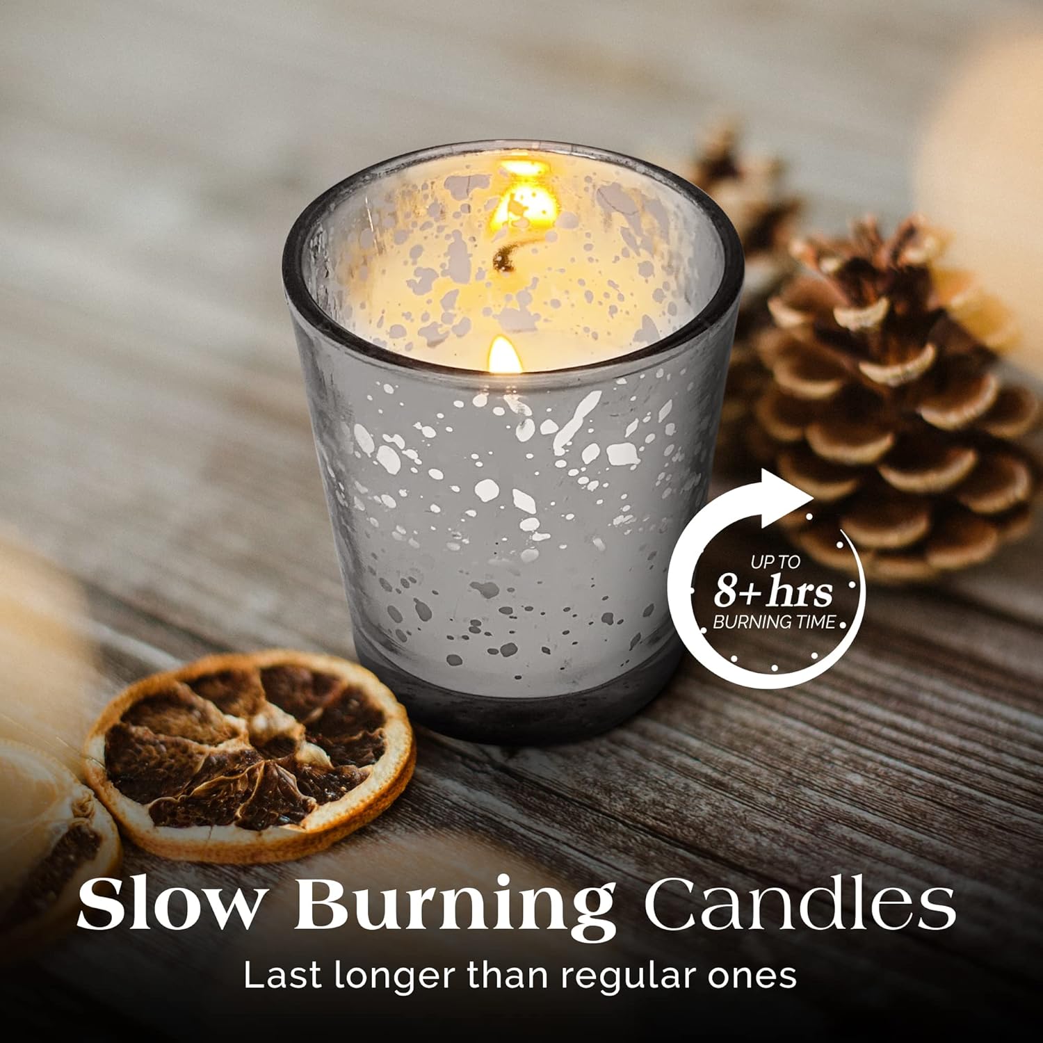 SLS SUPPLY FLORA - Mercury Glass Votive Candles Set of 48 - Small Candles in Candle Jars Decorative Candles for Wedding Favors Gifts or Home Decor Soy Wax, 8-10 Hour Burn Time - Silver