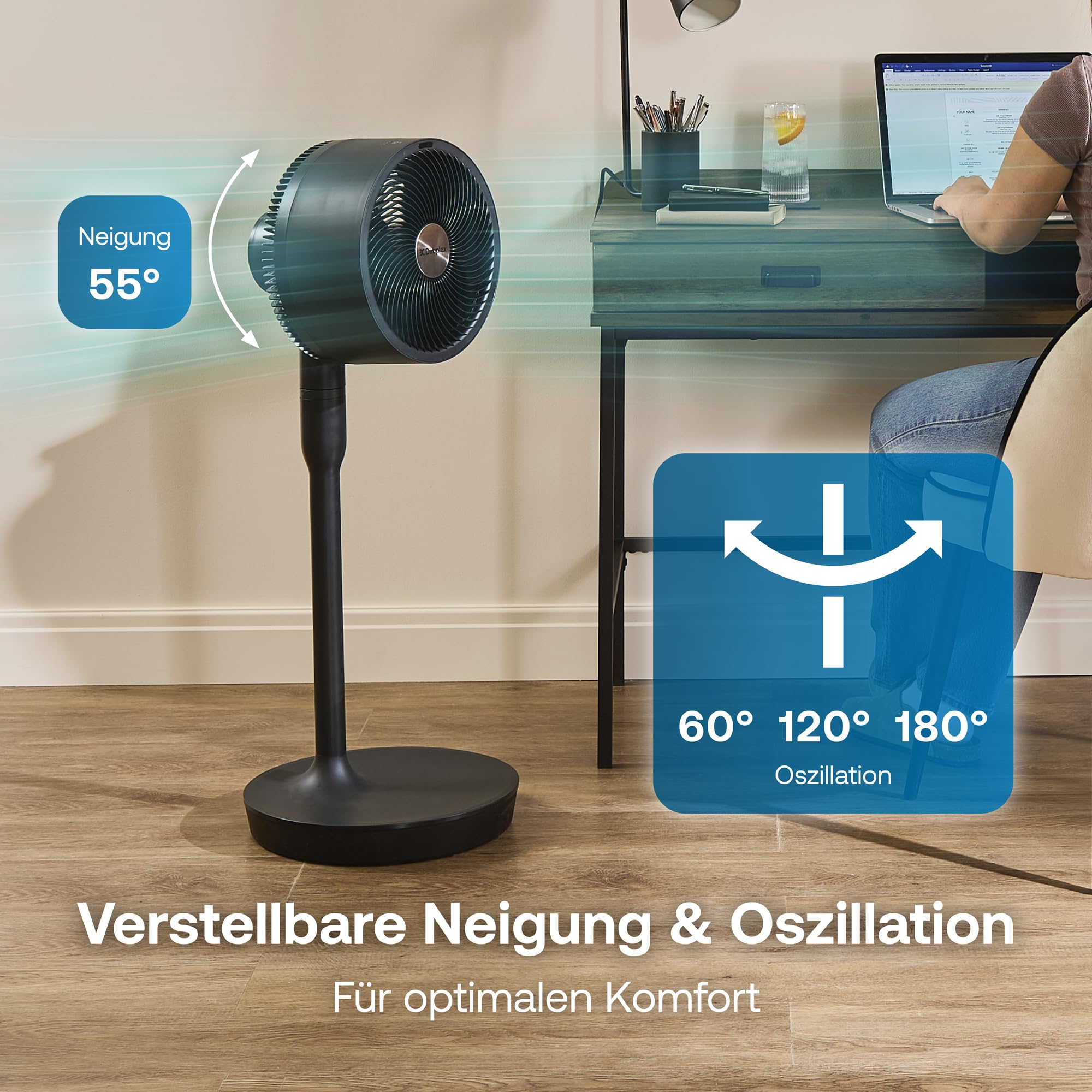 Dimplex DUOCOOL Smart 2-in-1 Akkuventilator Kabellos, Stand- & Tischventilator, 45 Std. Akku, 5 Geschwindigkeiten+Turbo, 20m Reichweite, Leiser Ventilator(36dB), App, Google Home & Alexa, Fernbedienung