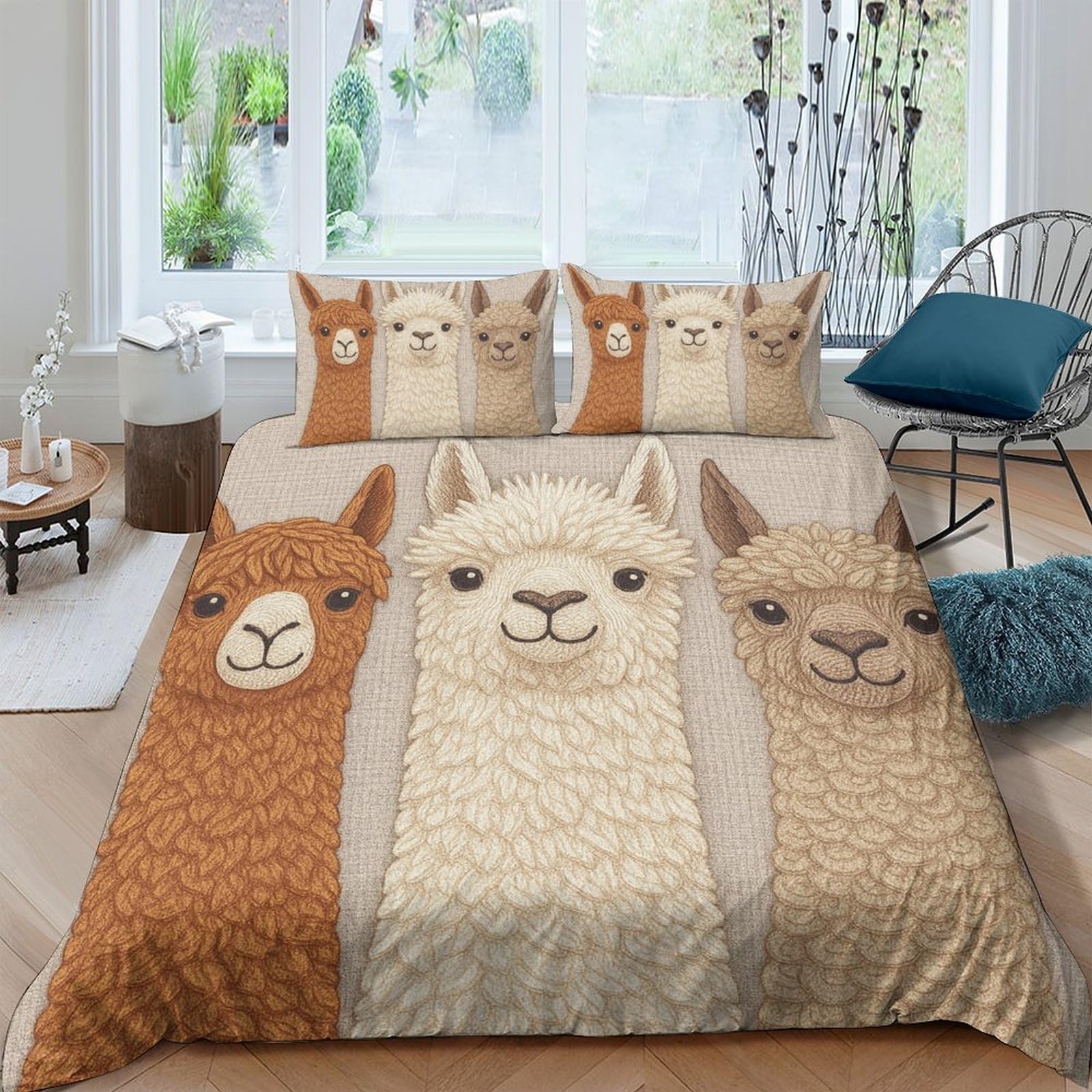 GPLZQXKJNH 3D Printed Llama Animal Duvet Cover Microfiber Soft Breathable Alpaca Bedding Set with 2 Pillowcases for Bedroom Decor Single（135x200cm）