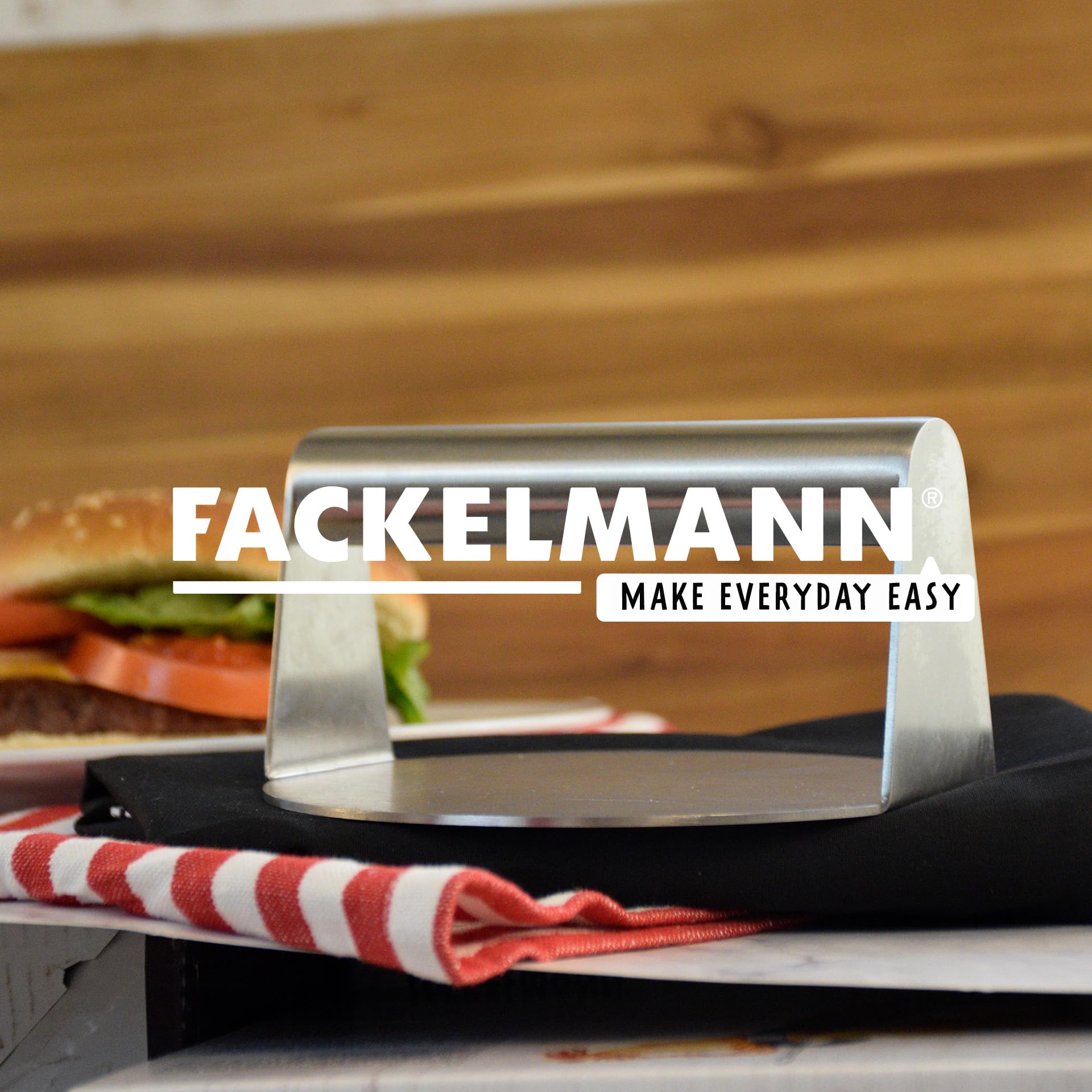 Fackelmann Prensador de Hamburguesas, Prensa para Smash Burger, Aplastador Antiadherente Profesional y Doméstico, Acero Inoxidable 430, Apto para Lavavajillas,14x7 cm, 1 ud.
