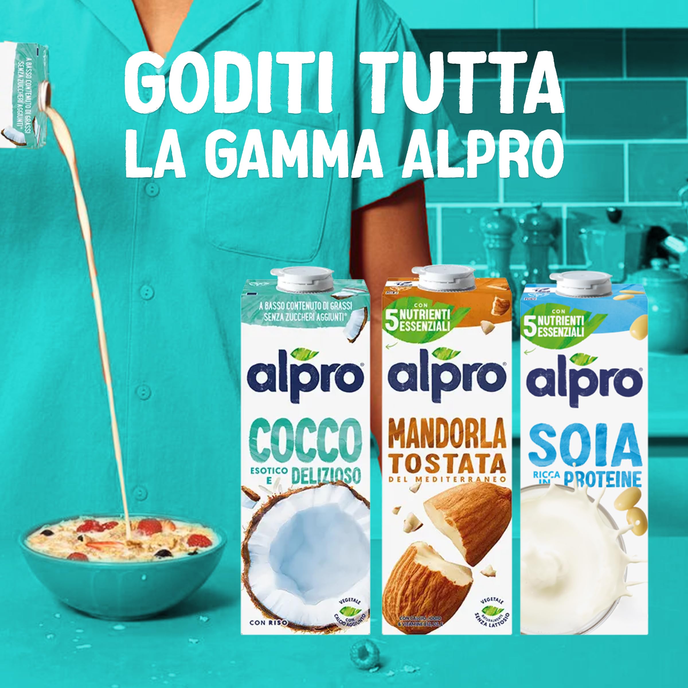 ALPRO CLASSICO, Bevanda al COCCO, Naturalmente Senza Lattosio, con Vitamine B2, B12 e D - 8 confezioni x 1 Litro