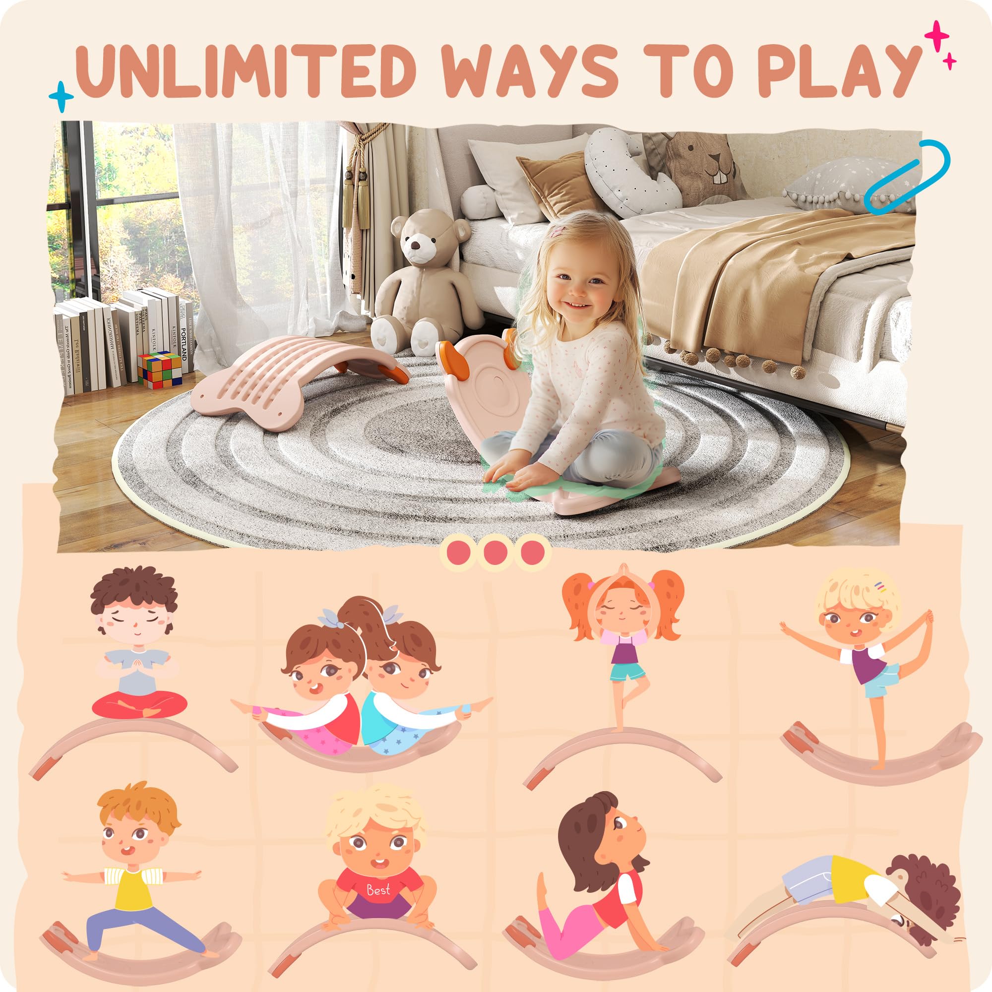 AIYAPLAY Tabla equilibrio niños Wobble Board niño pequeño curva Rosa