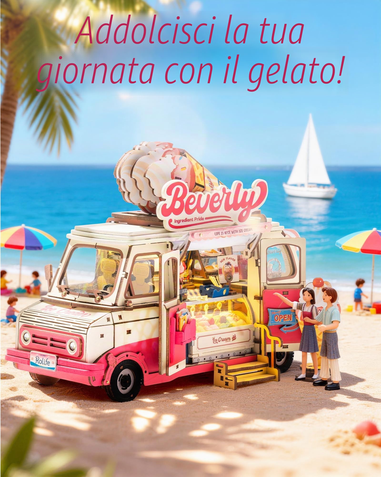 Rolife Puzzle 3D in Legno Kit di Modellismo per Adulti Modello di Casa in Miniatura Book Nook Decorazione della Casa Regalo di Compleanno per Adulti (Camion Gelati Beverly)