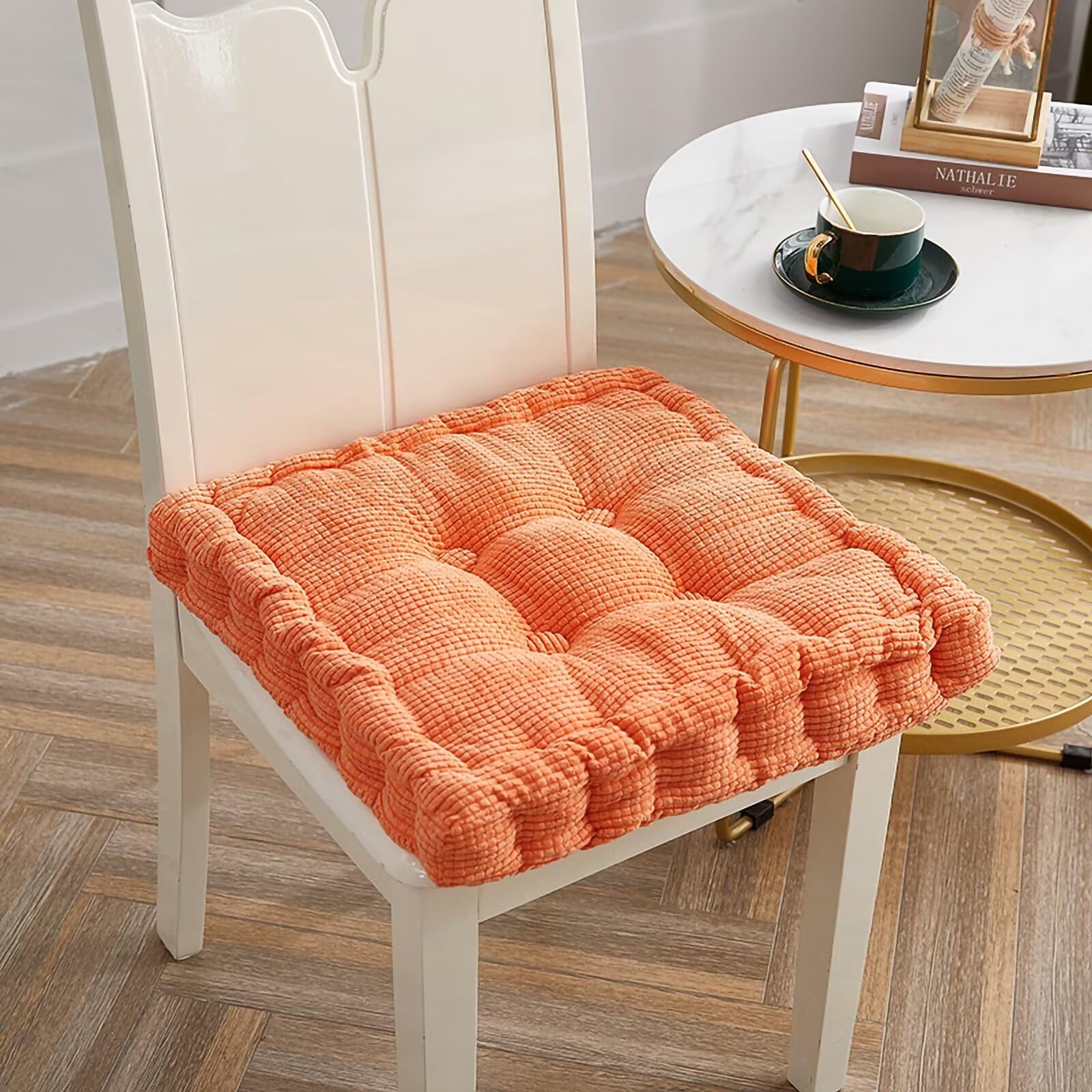 Lot de 4 coussins de chaise 45 x 45 cm - Utilisation intérieure et extérieure - 100 % coton - Coussin de sol ferme - Coussin de yoga pour animal domestique - Orange