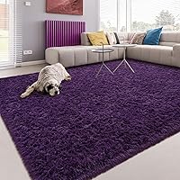 Vista 24 de Alfombras Softlife para dormitorio de 4x5.3 pies, alfombra de área púrpura para sala de estar, alfombras peludas súper suaves para dormitorio