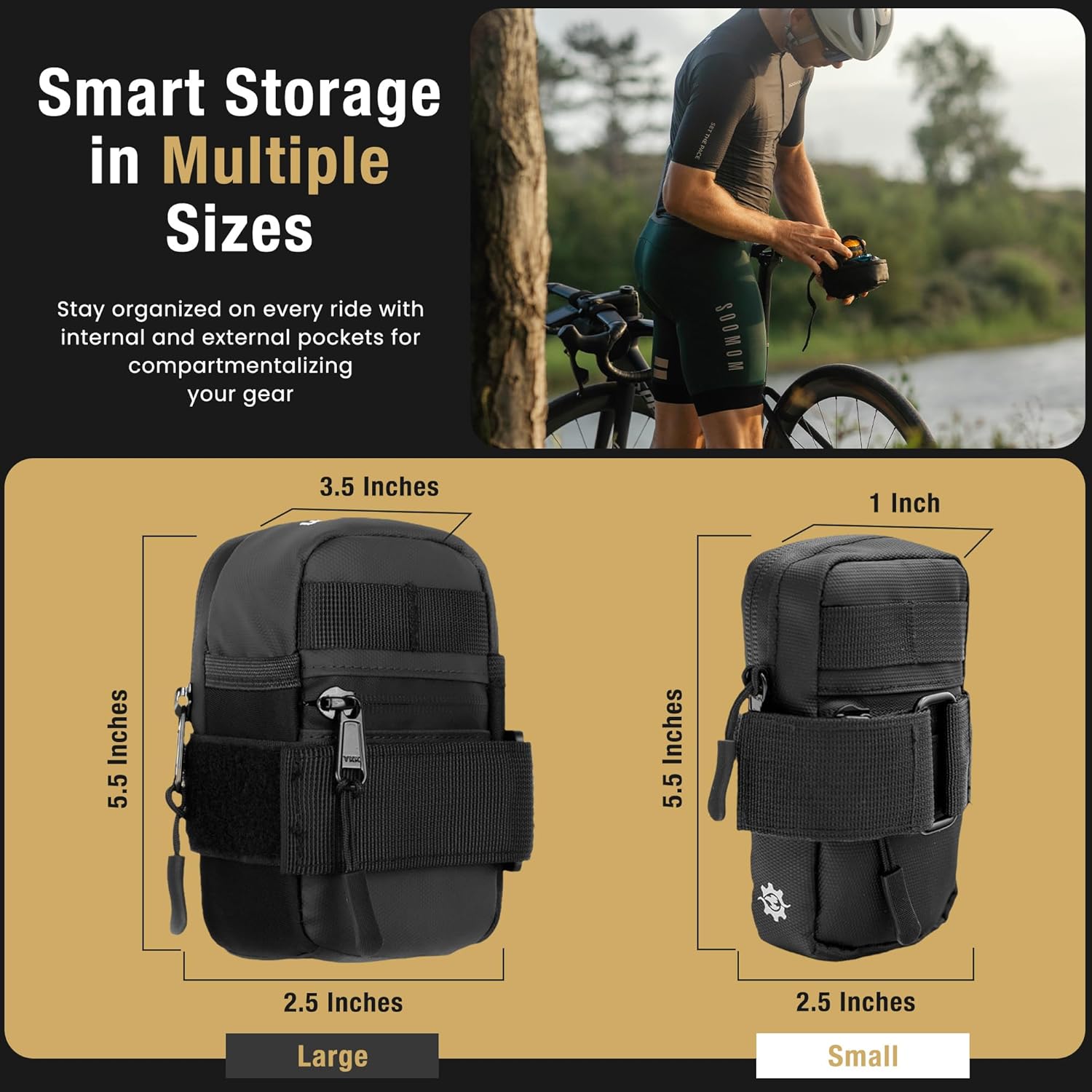 Lumiere & Co. Bike Saddle Bag – Ultra Small (0.2L) & Medium (0.5L) Options | Sleek Minimalist Design, Secure Hook & Loop Strap - Image 2