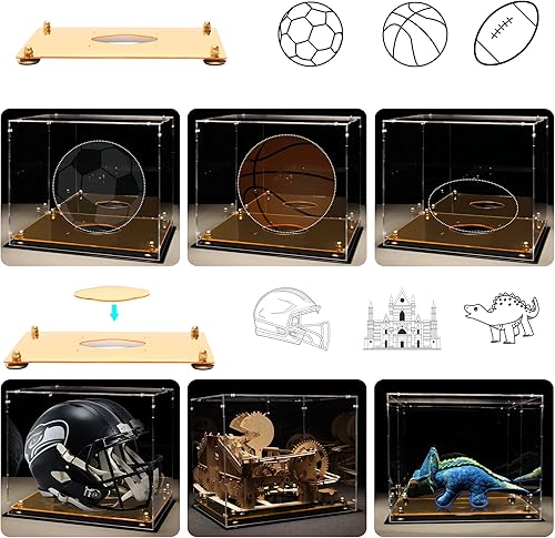 Miniatura 4 de Putros Vitrina de fútbol con base paquete de 2 exhibiciones apilables de acrílico de fútbol con espejo trasero y puerta magnética protección UV para