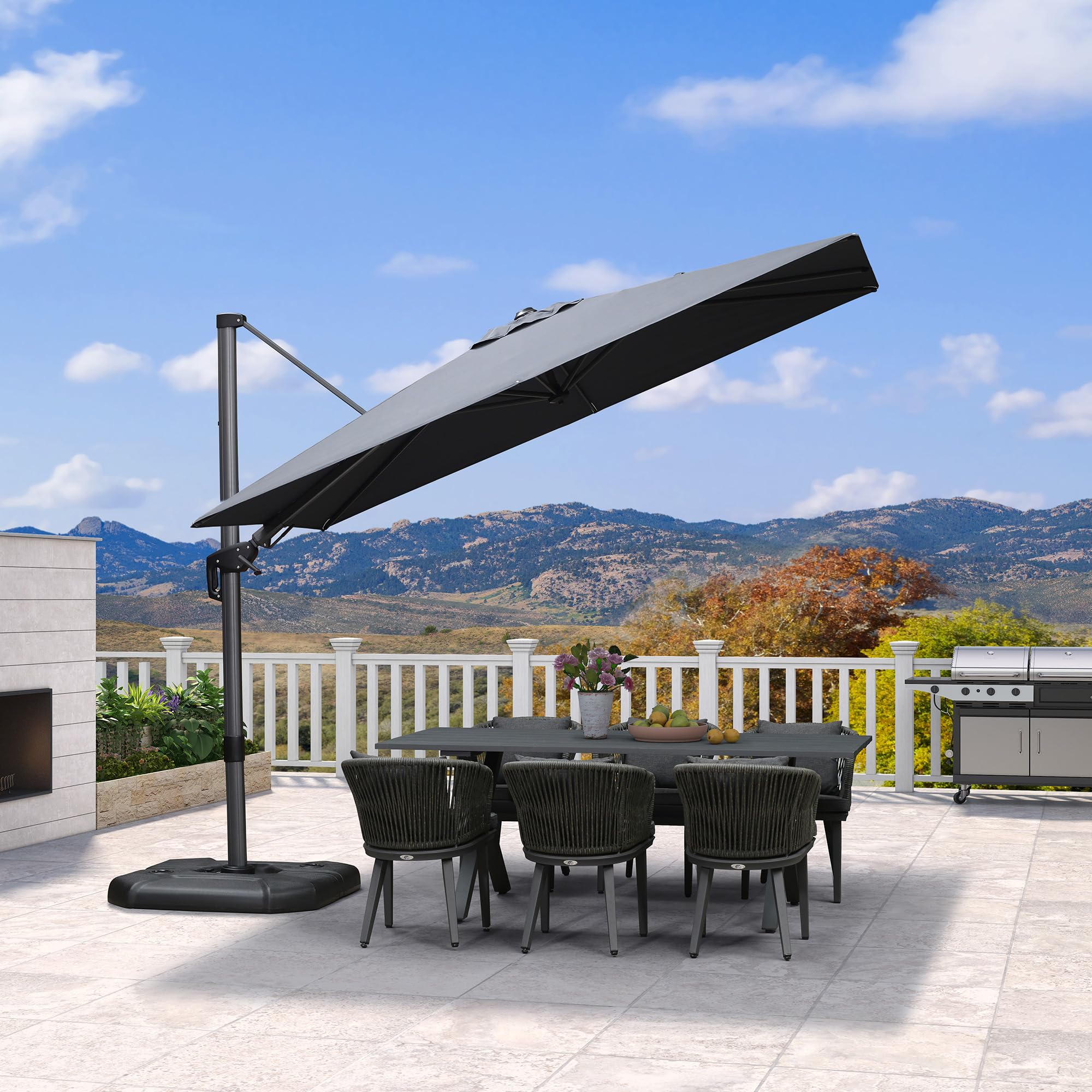PURPLE LEAF Parasol Déporté 3 x 2 m Gris Inclinable avec Pied de Croix | Inclinaison bidirectionnelle, Surface d'ombre agrandie, Rotation à 360°, 5 niveaux d’inclinaison, Parasol de jardin extérieur
