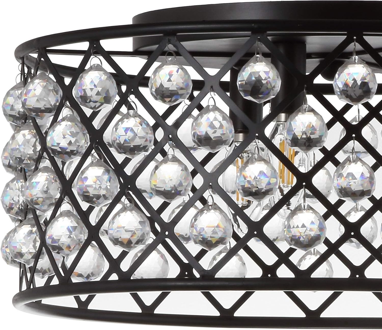 JONATHAN Y 19" Oil Rubbed Bronze 3-Light Iron and Crystal Flush Mount Ceiling Light, Modern Contemporary Drum Fixture for Living Room Bedroom, UL Listed, LED Bulbs Included JYL9024A