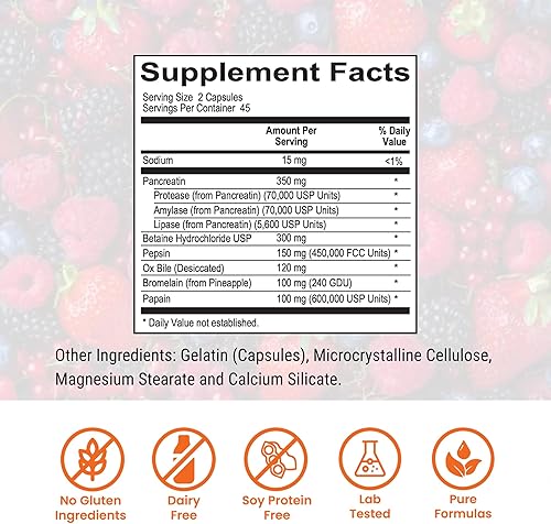 Miniatura 2 de Digestive Enzyme Pro de Dr. Rajsree  Enzima de espectro completo con betaína, pepsina, bilis de buey, pancreatina  Ayuda a reducir gases, hinchazón,