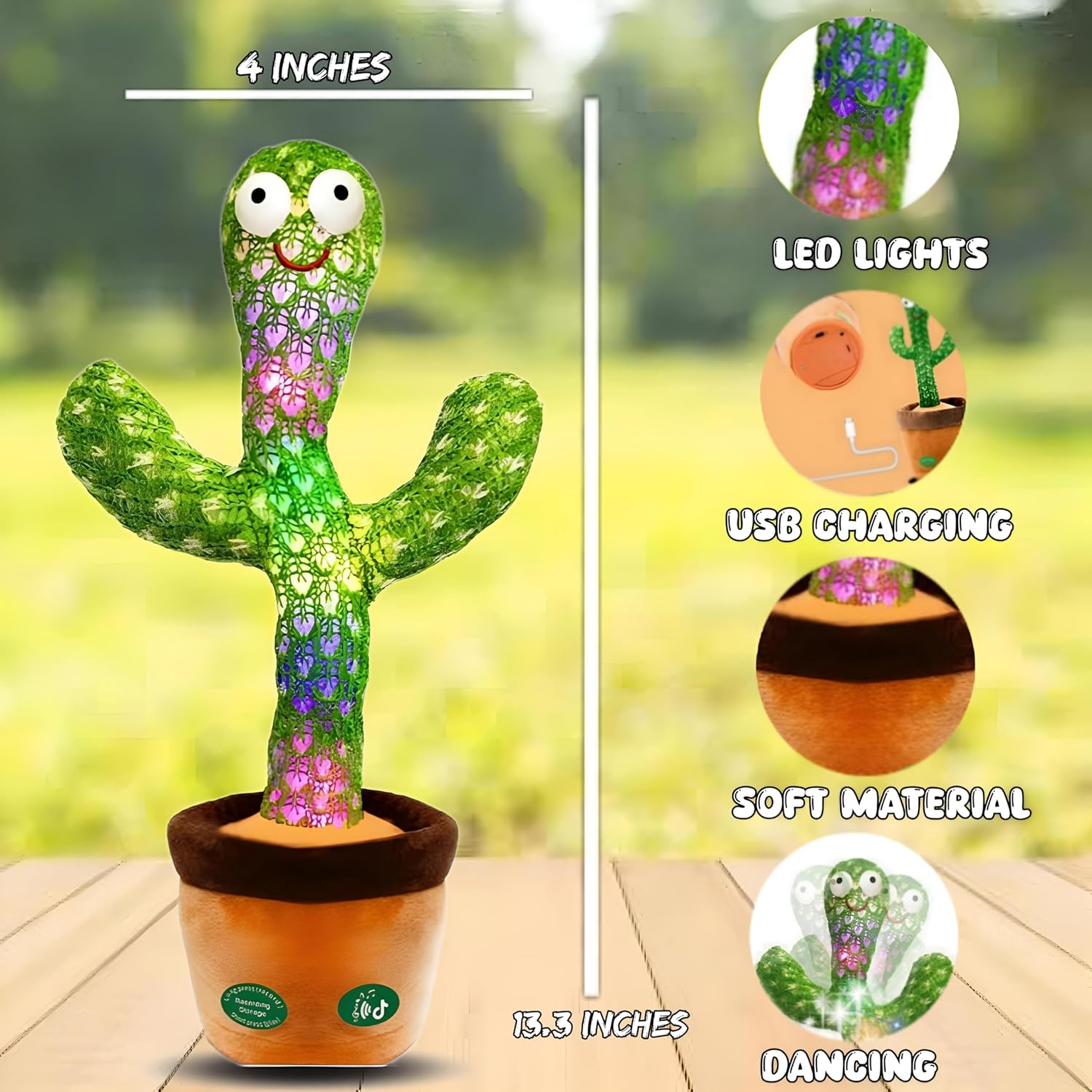 Rechargeable Talking Cactus Plush Toy for Toddlers Ages and 120 Songs with LED Lights, Voice Mimicry Dancing Cactus Musical Plush – Soft Educational Gift, Best for All Occasions