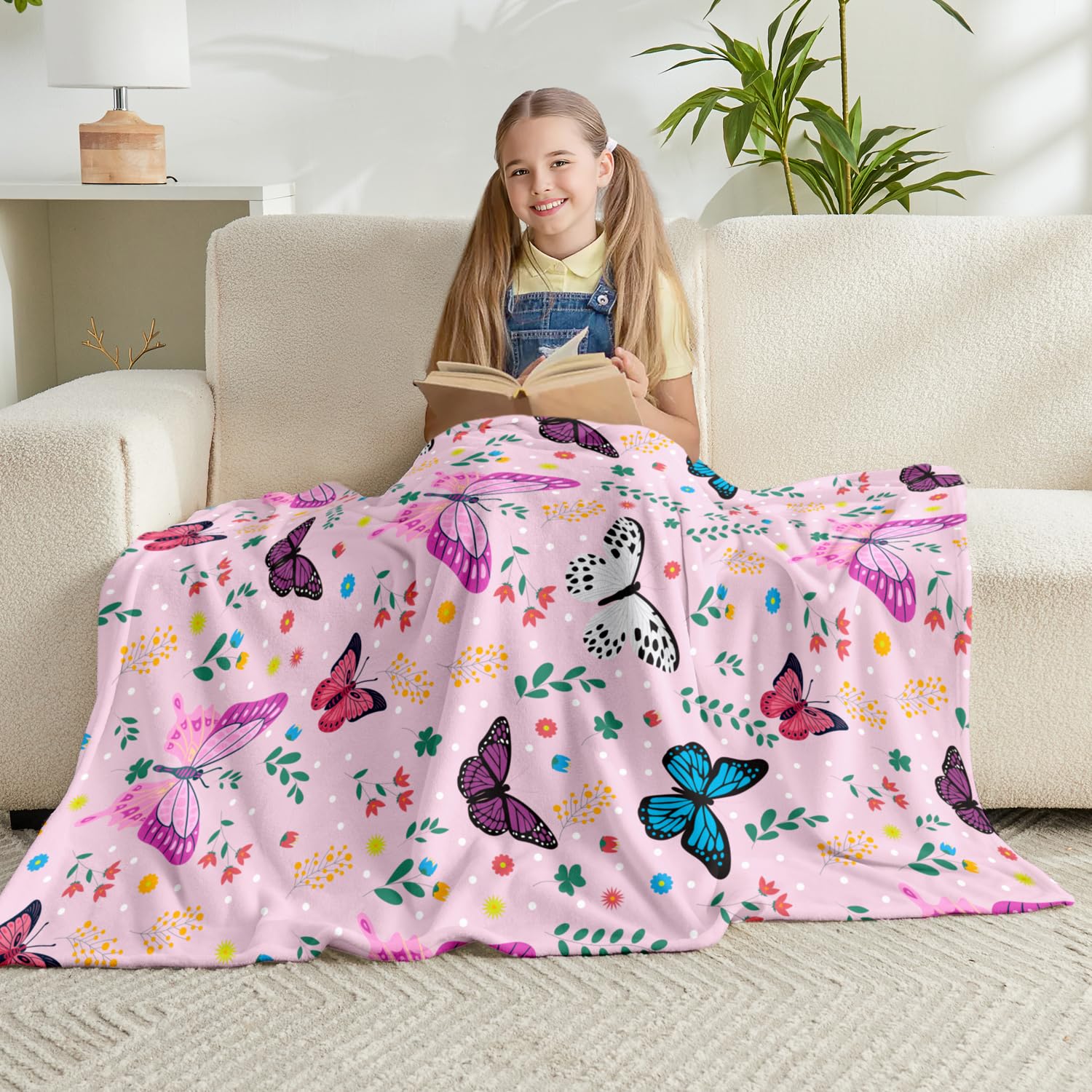Jameswish Butterfly Throw Blanket for Girls Women Toddler Watercolor Butterfly Blanket Soft Fuzzy Flannel Bed Blanket Plush Birthday Gifts for Women