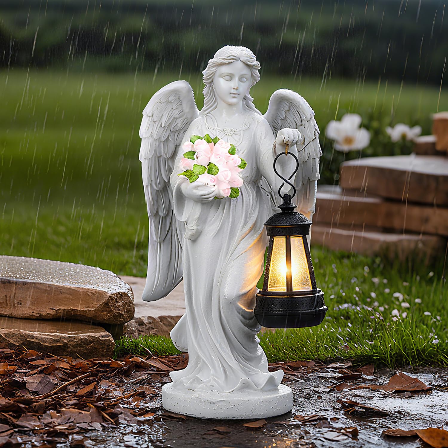 Engel Gartenstatuen, Grabschmuck Wetterfest: Grabengel, Außen Friedhof Deko, Wetterfeste Grabdeko aus Harz, Engel für Grab, Frostsichere Grabschmuck Wetterfest Dekoration, Grablicht