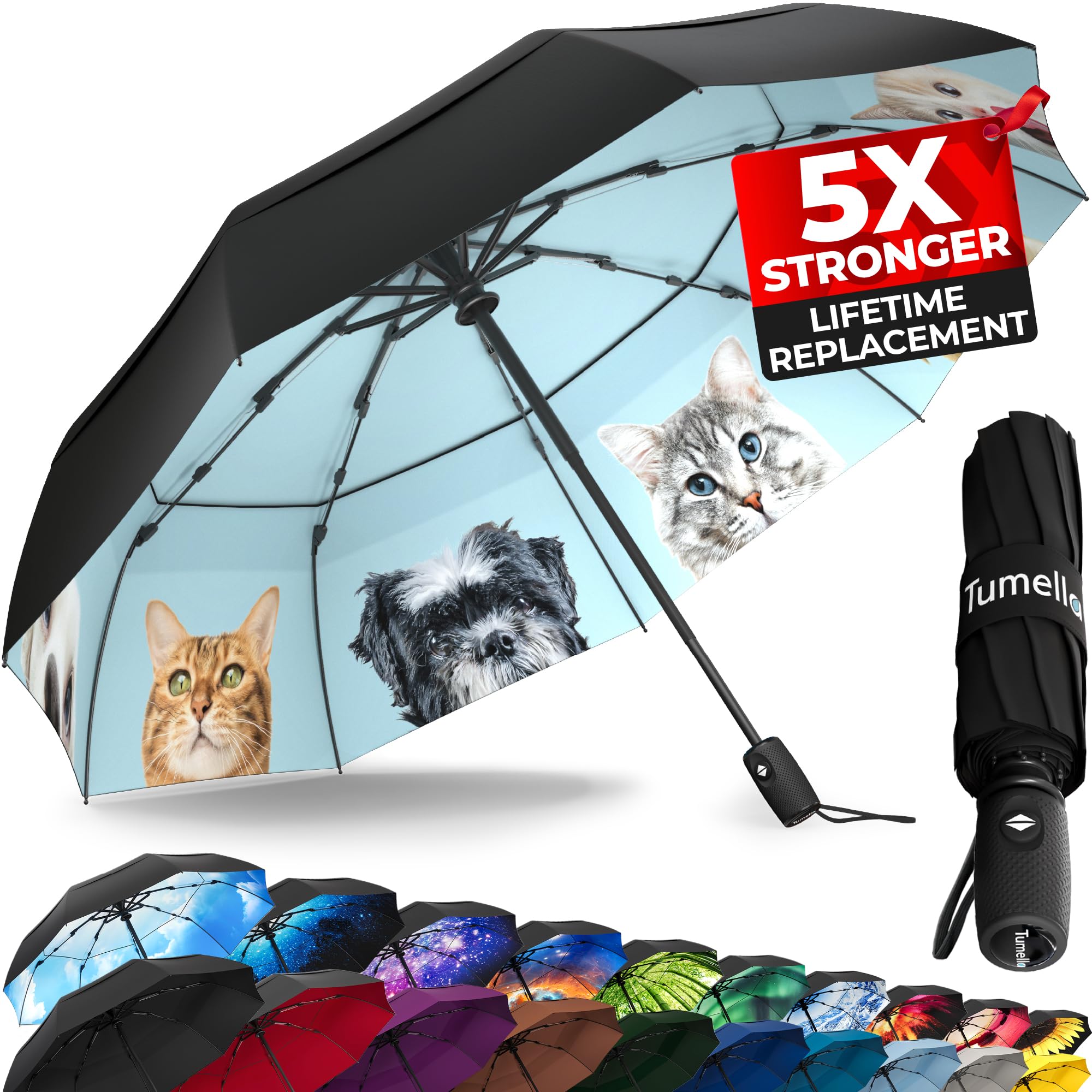 TUMELLA Strongest Windproof Travel Umbrella (Compact, Superior & Beautiful), Small Strong but Light Portable and Automatic Folding Rain Umbrella, Durable Premium Grip, Fits Car & Backpack