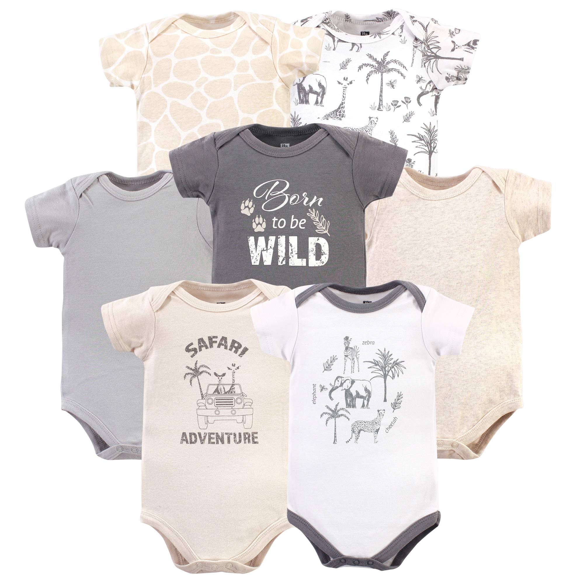 Hudson Baby Unisex Baby Cotton Bodysuits, Vintage Safari, 0-3 Months