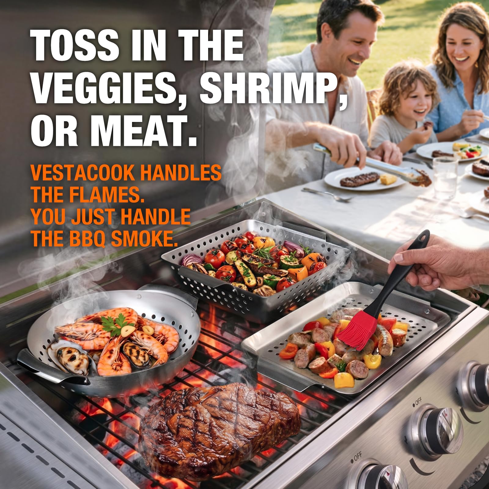 Stainless Steel Grill Basket Set - 3 Piece BBQ Accessories -2
