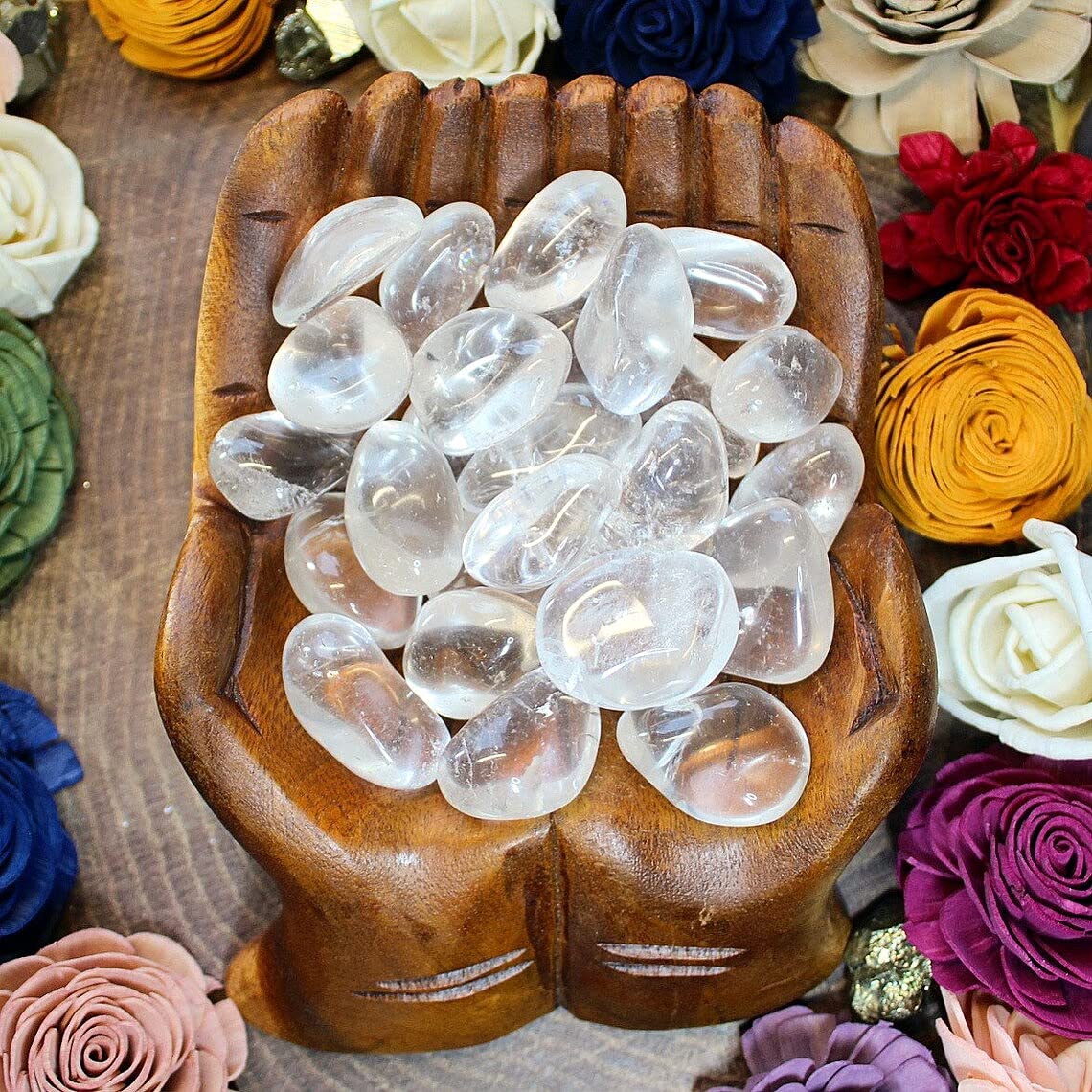 Zenkeeper 1/2 Ib Tumbled Clear Quartz Crystal Stones for Wicca, Reiki, Energy Crystal Healing, Natural Polished Clear Quartz Crystals Bulk