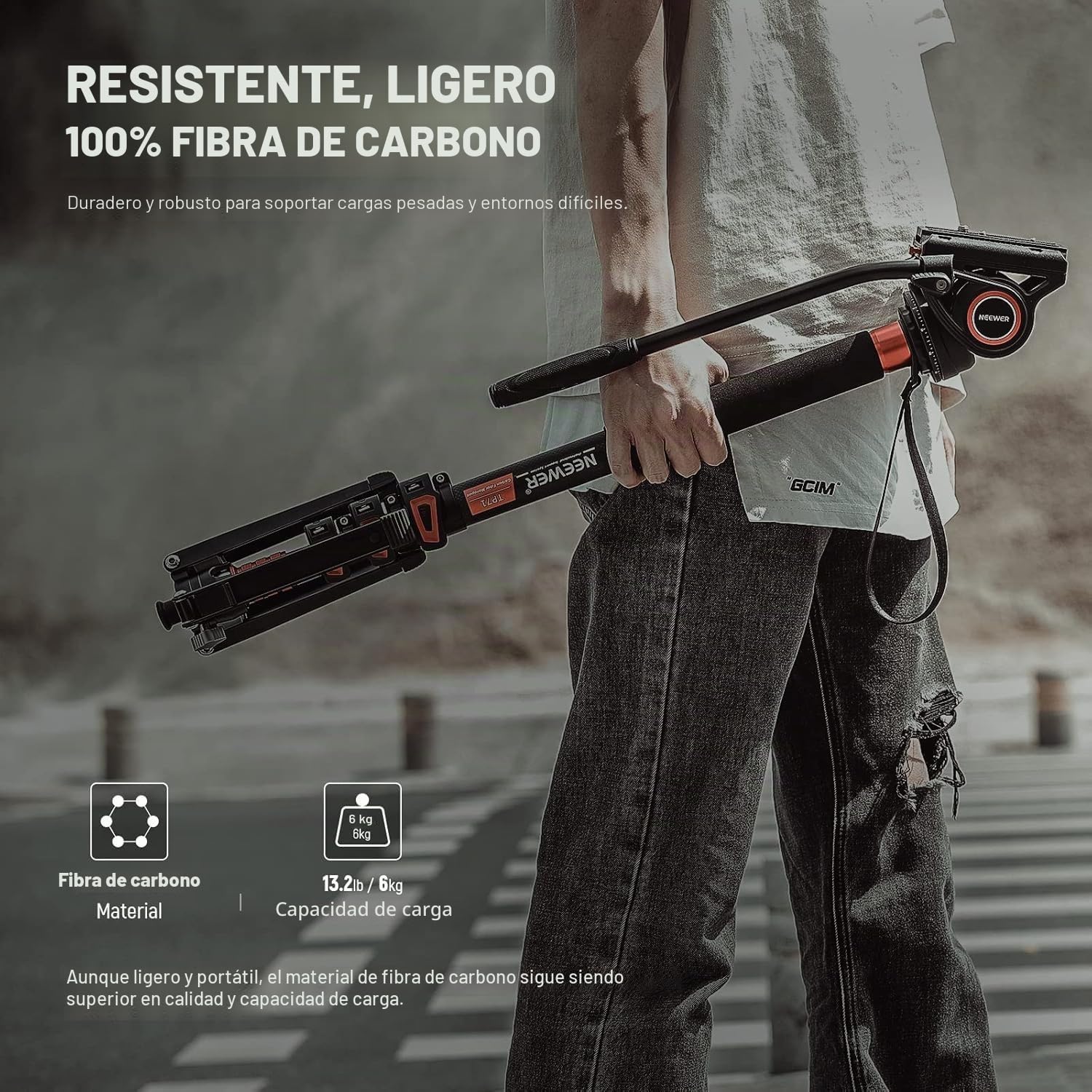 NEEWER Monopod para cámara de 71,6 pulgadas, monopié telescópico de fibra de carbono con placa de liberación rápida, para DJI RS Gimbals, base extraíble para cámara de vídeo, carga máxima de