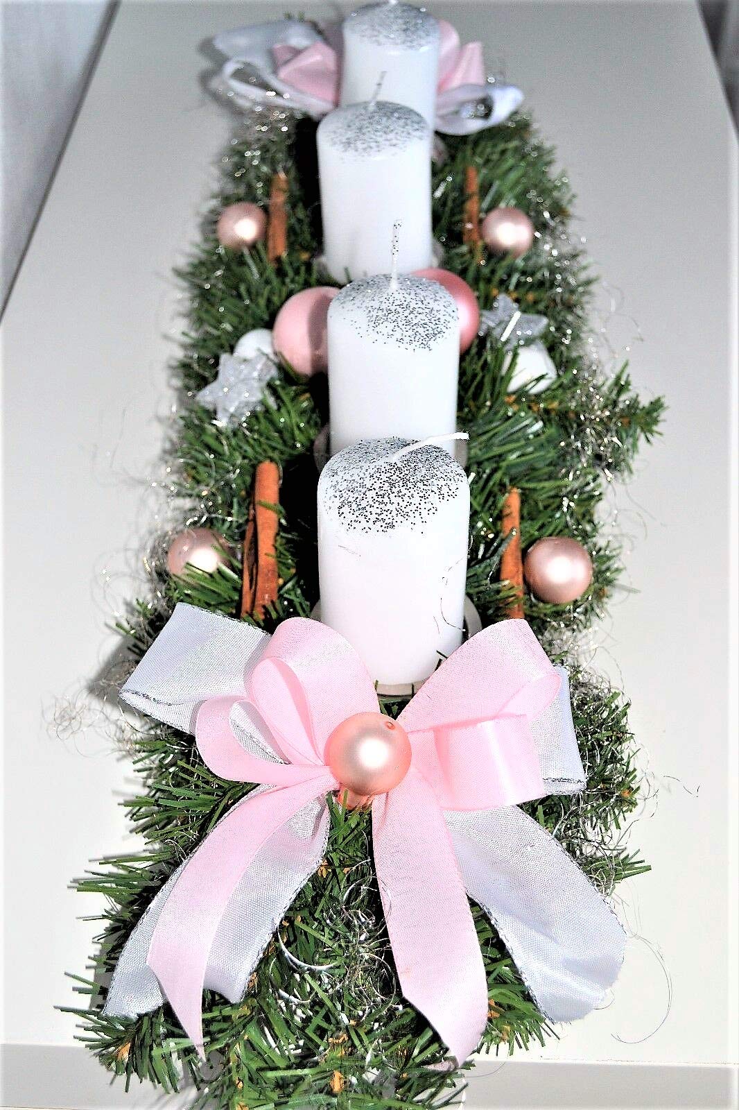 Adventskranz rosa weiß 60 cm künstlich Weihnachten Adventsgesteck Deko