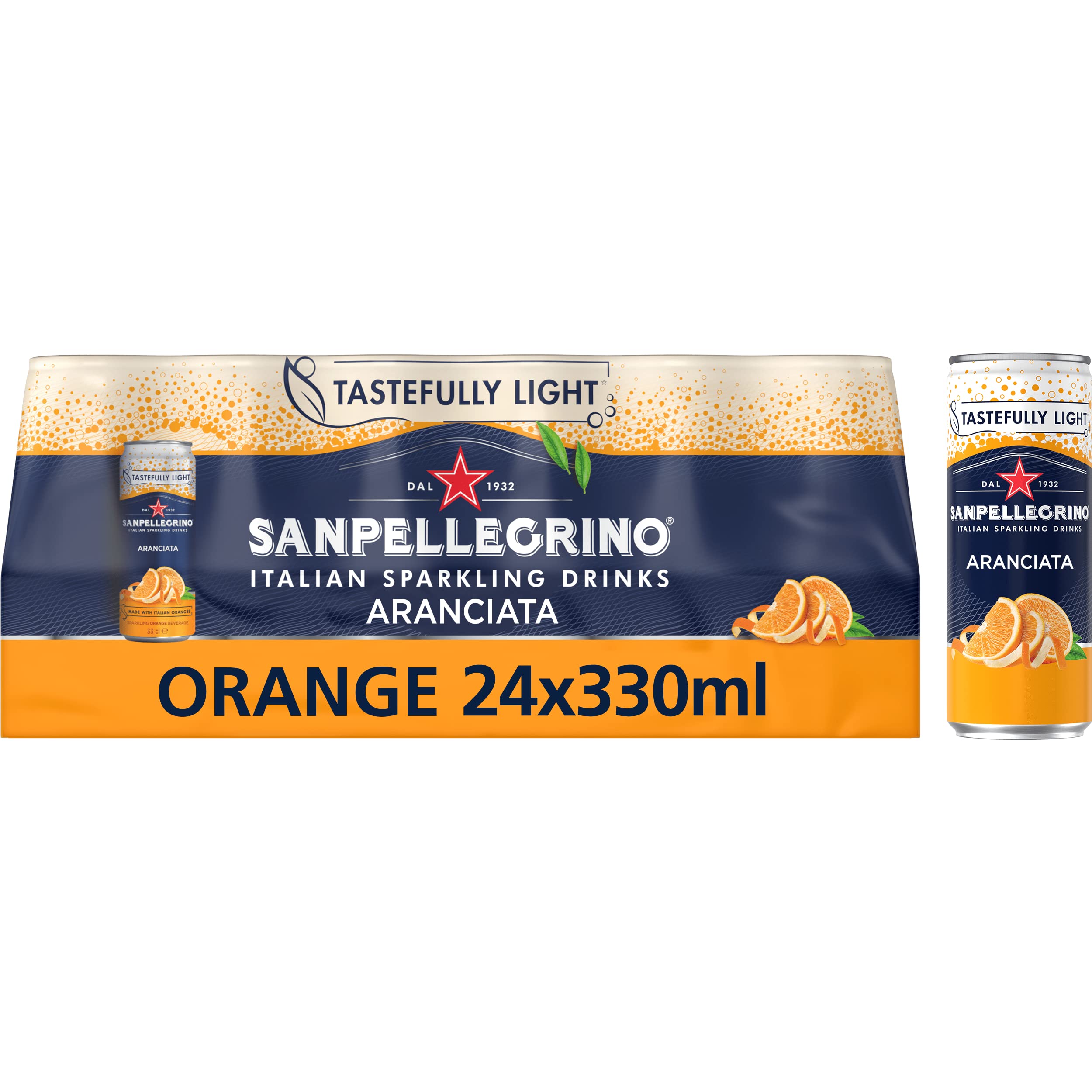 San Pellegrino Aranciata Sparkling Orange Beverage Italian Sparkling Drink, 11.16 fl oz ℮ 330 ml, 24 Pack