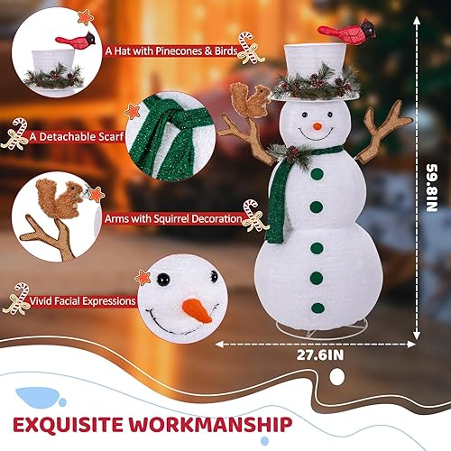 Miniatura 3 de LOENIY Muñeco de nieve iluminado de 5 pies, decoración navideña emergente con 200 luces LED integradas, muñeco de nieve plegable con bufanda de