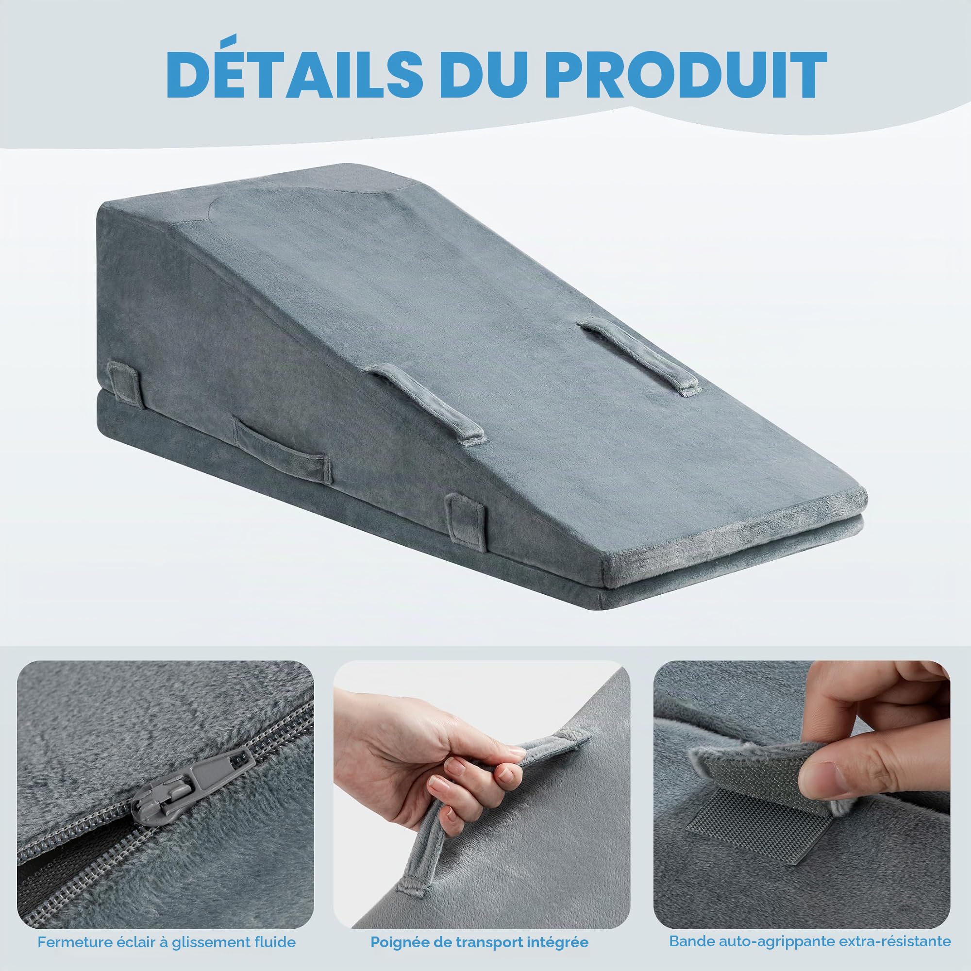 Coussin d'élévation des Jambes, Oreiller Incliné en Mousse de Qualité Réglable, Soulage les Douleurs Articulaires Post-Opératoires, Courbe Ergonomique pour Favoriser la Circulation Sanguine