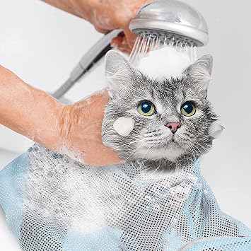 Cat Bathing Bag Adjustable Breathable Mesh Grooming Wrap with Muzzle