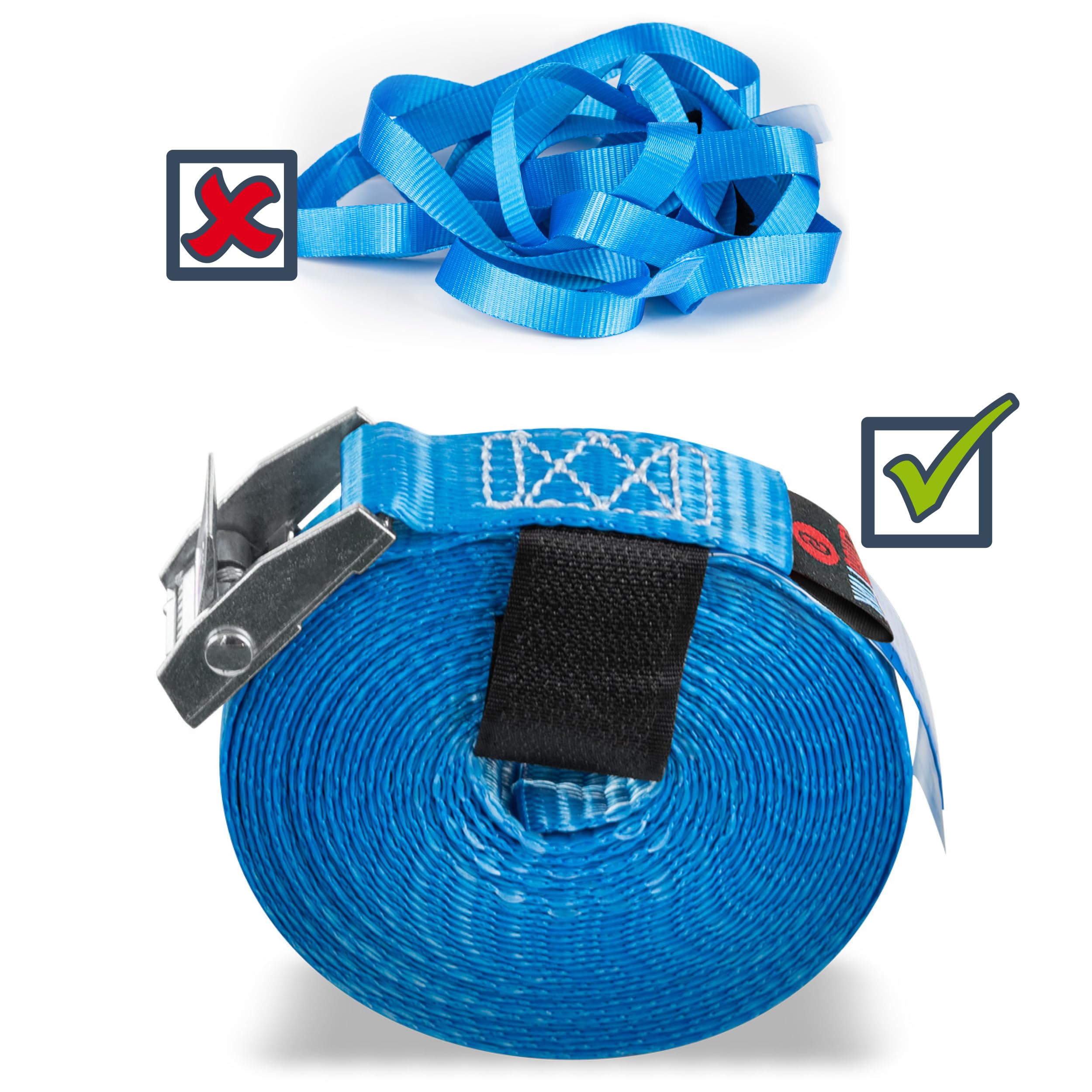 STURDLINK Juego de 8 Cinchas de Amarre 25mm 250kg con Hebilla Rapida y Sistema para Atar 2m 3m 4m 5m + Bolsa para Sujeción en el Portabicicletas, Barras Techo Coche, Remolque Bicicleta, Equipaje
