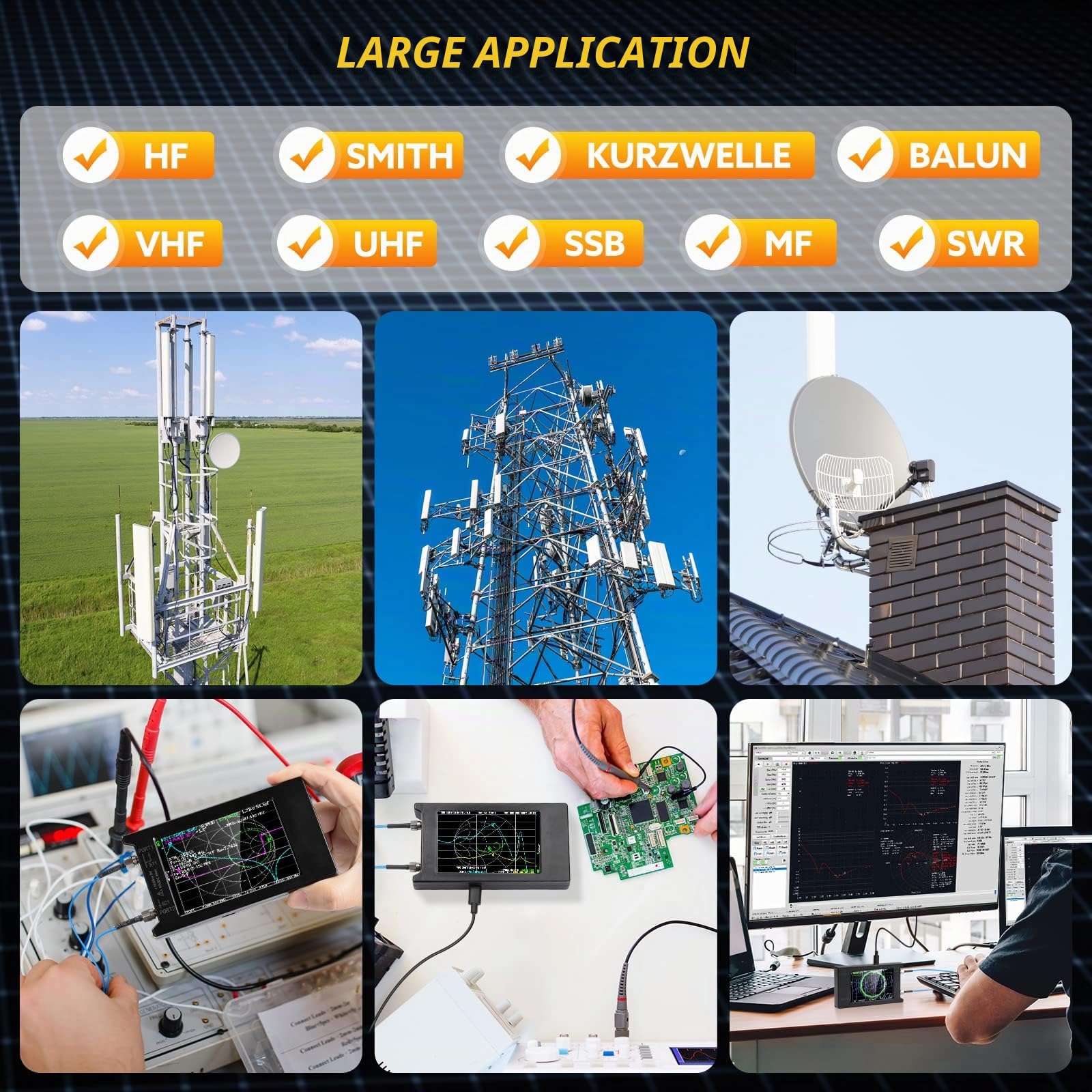 Seesii LiteVNA 4 Pouces Analyseur de Réseau Vectoriel, Analyseur d'Antenne 50kHz-6,3GHz avec Fente MicroSD pour Paramètres de Mesure S HF VHF UHF SWR Phase Delay Smith Chart