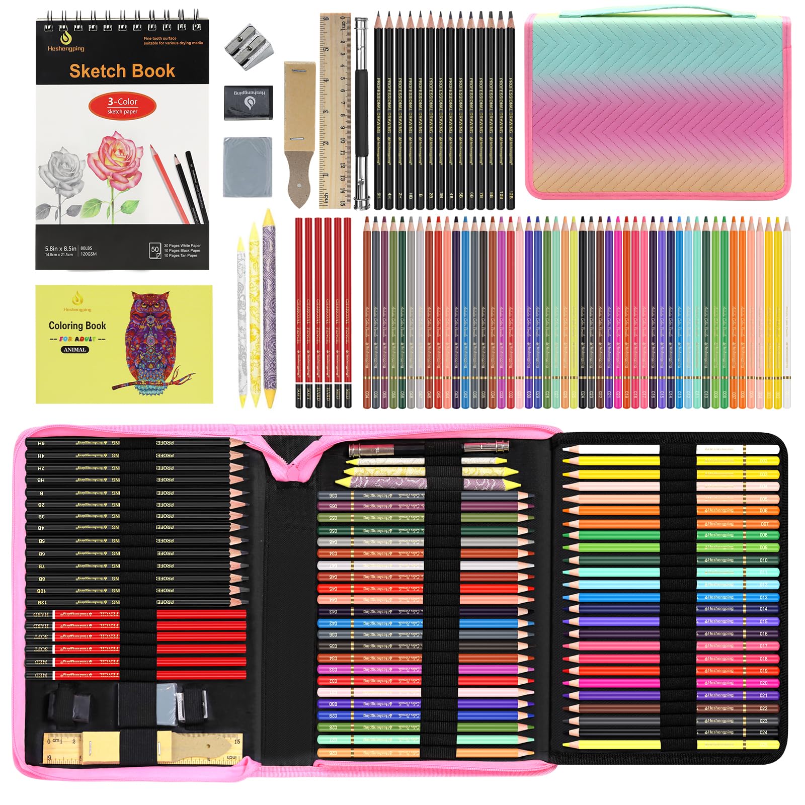HIFORNY 136 PCS Drawing & Sketching Set,Pro Art Supplies With Graphite,Charcoal,Colored