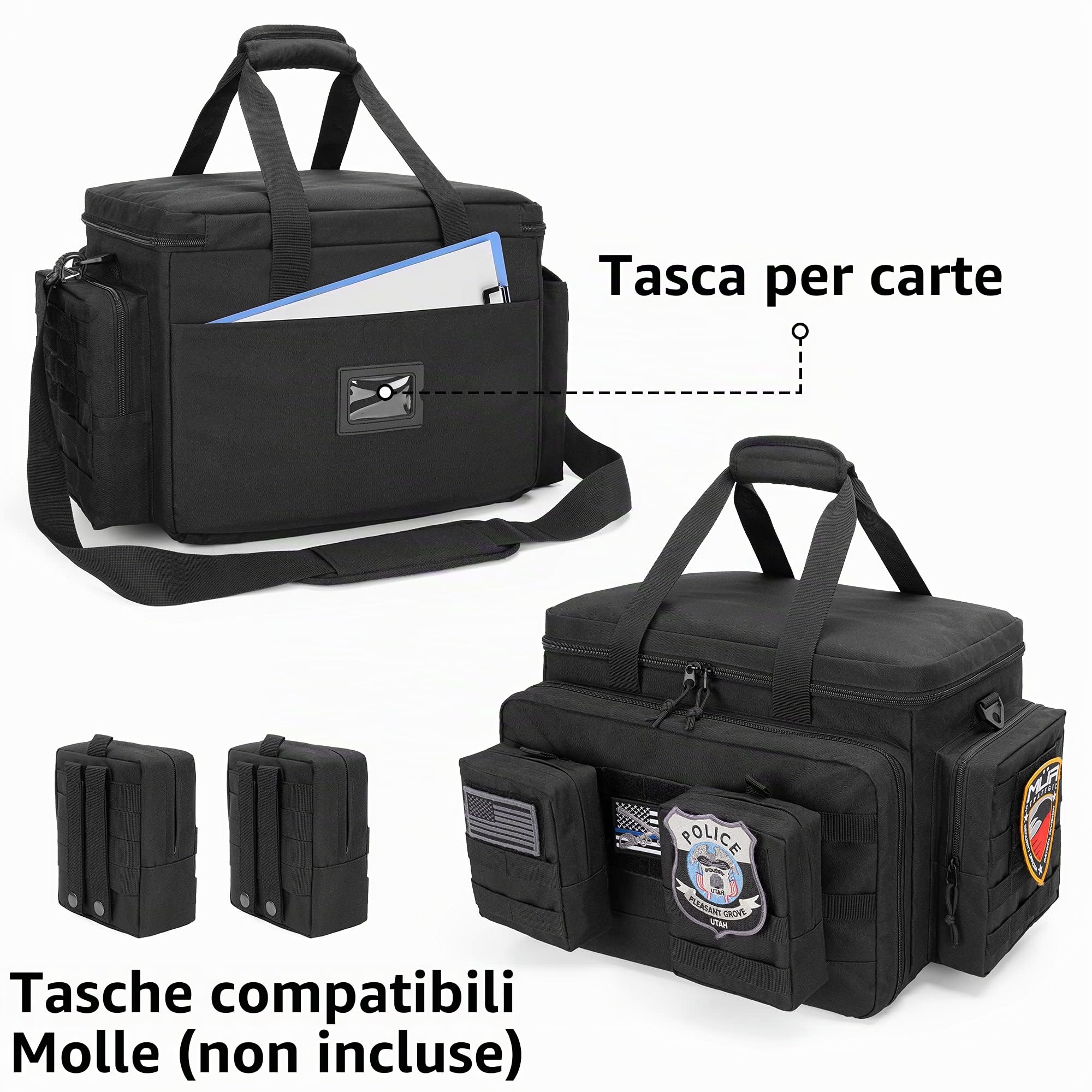 SAMDEWBorsa da Pattuglia, Organizer per Sedile Anteriore Dell'auto | Organizer per Attrezzatura di Polizia e Pattugliamento con Scomparto per Laptop Fino a 15,6", Compatibile con Sistema Molle