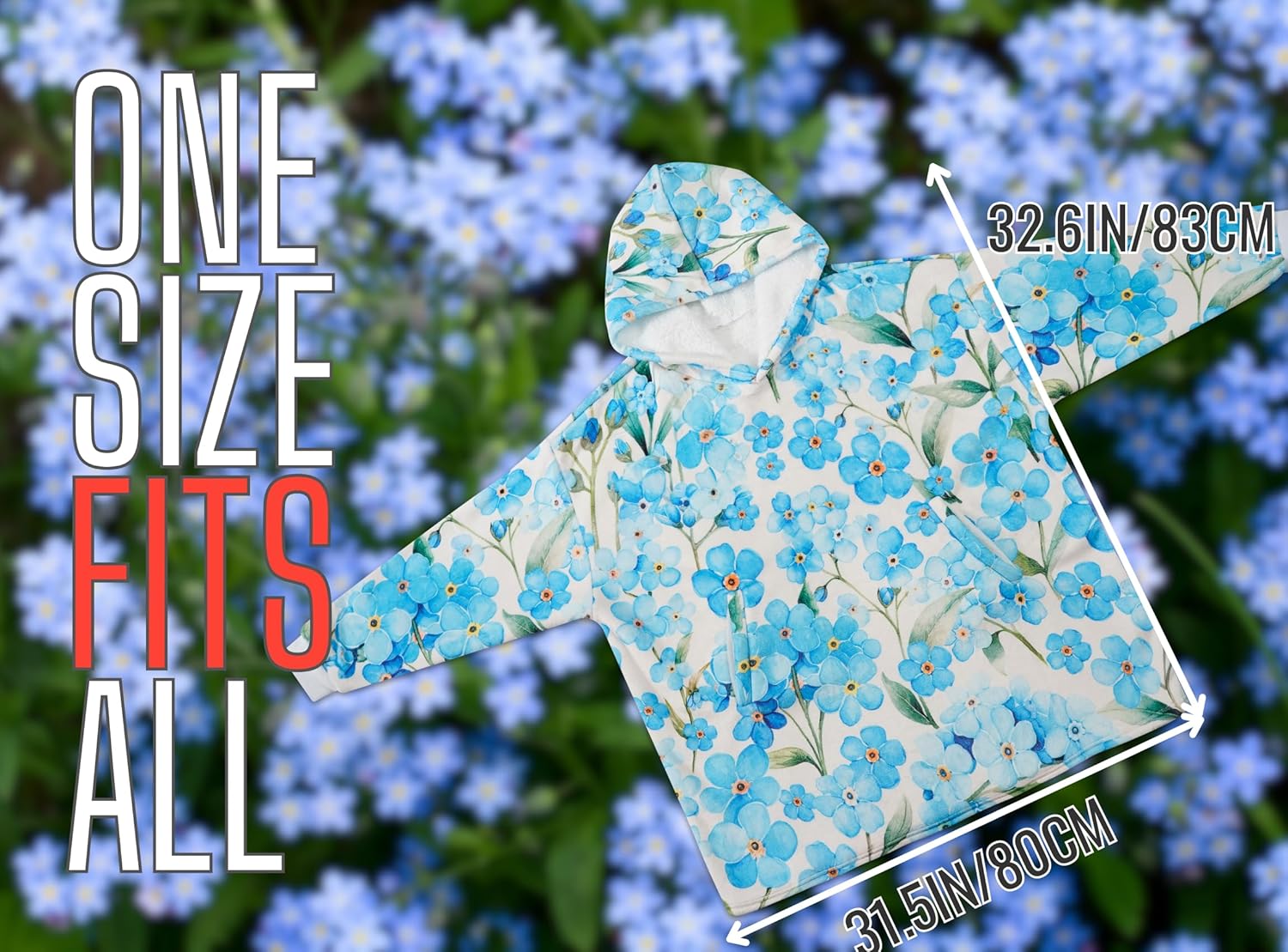 Forget Me Not Gifts, Gifts for Forget Me Not Lovers, Wearable Blanket Hoodie for Adults, Oversized Wearing Blanket, One Size Fits All - Forget Me Not Pattern