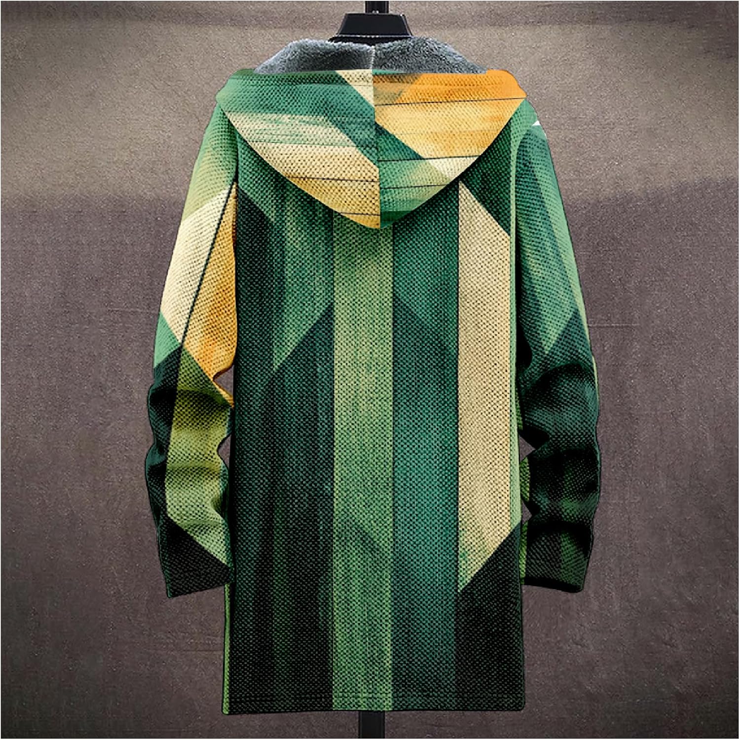 Mens Long Cardigan Hoodies Geometric Hooded Jacket Open front Knitted Sweater Hoodie with Pockets Winter Coats - Image 3