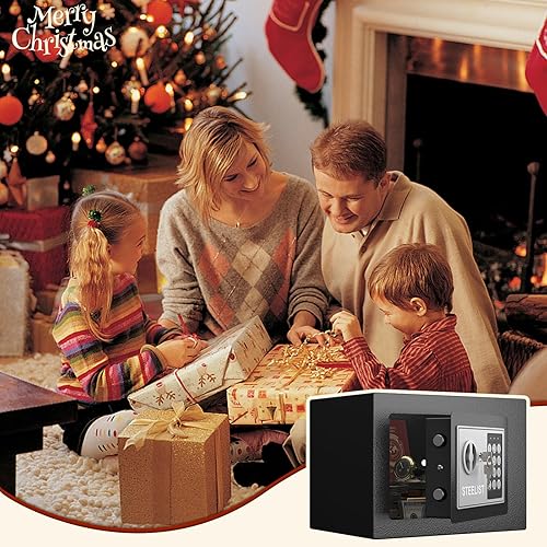 Miniatura 9 de Caja de seguridad ignífuga, caja fuerte de 0.23 pies cúbicos para uso doméstico a prueba de fuego y agua, caja fuerte personal negra con bolsa