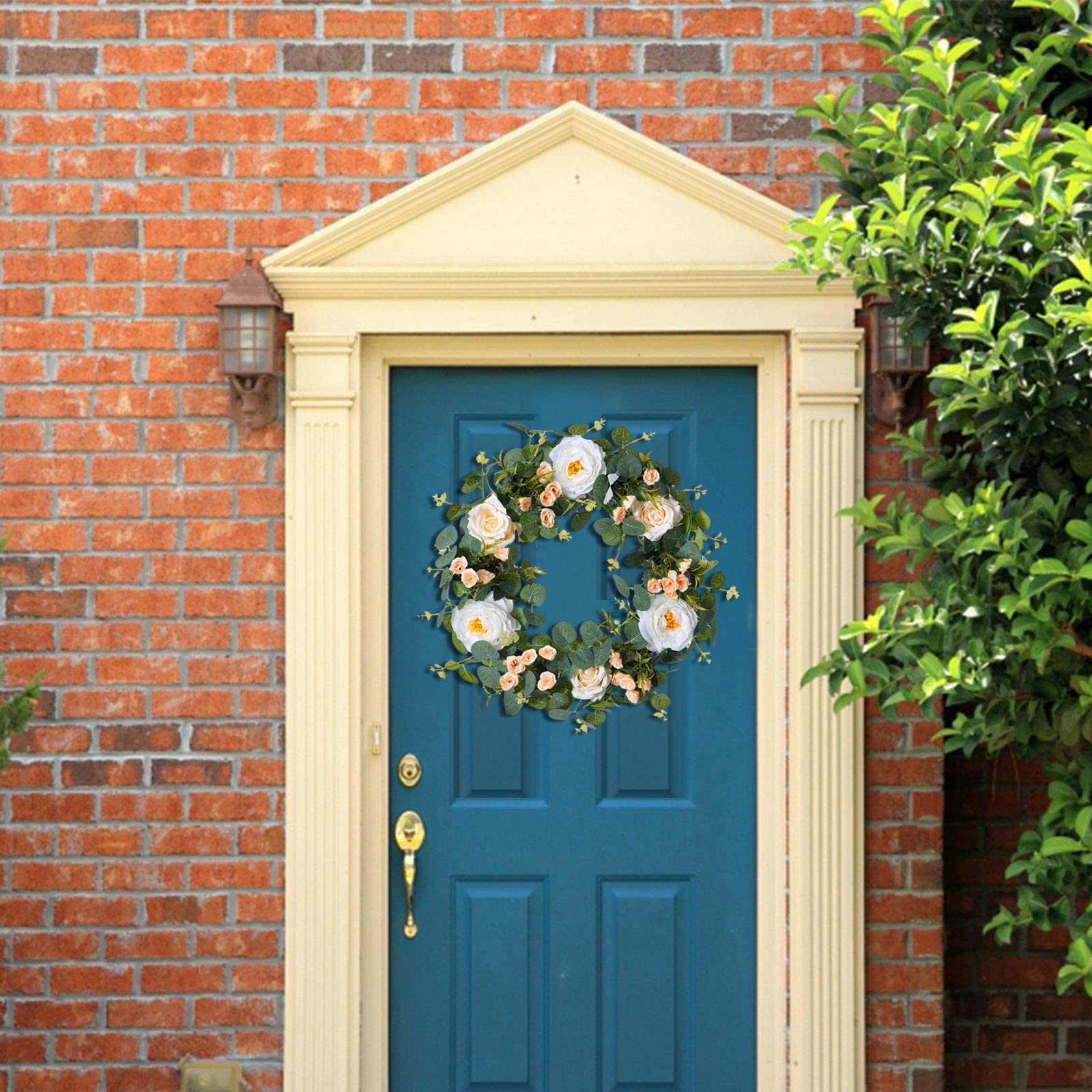 Ghirlanda Floreale Bianca Per Porta Ingresso – Diametro 55,9 Cm, Fiori Di Seta, Decorazione Per Matrimoni E Casa
