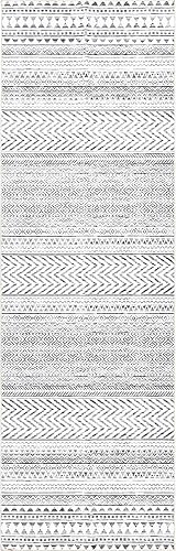 Miniatura 3 de nuLOOM Kira Alfombra de pasillo geométrica tribal lavable a máquina, 2 pies 6 pulgadas x 6 pies, color gris