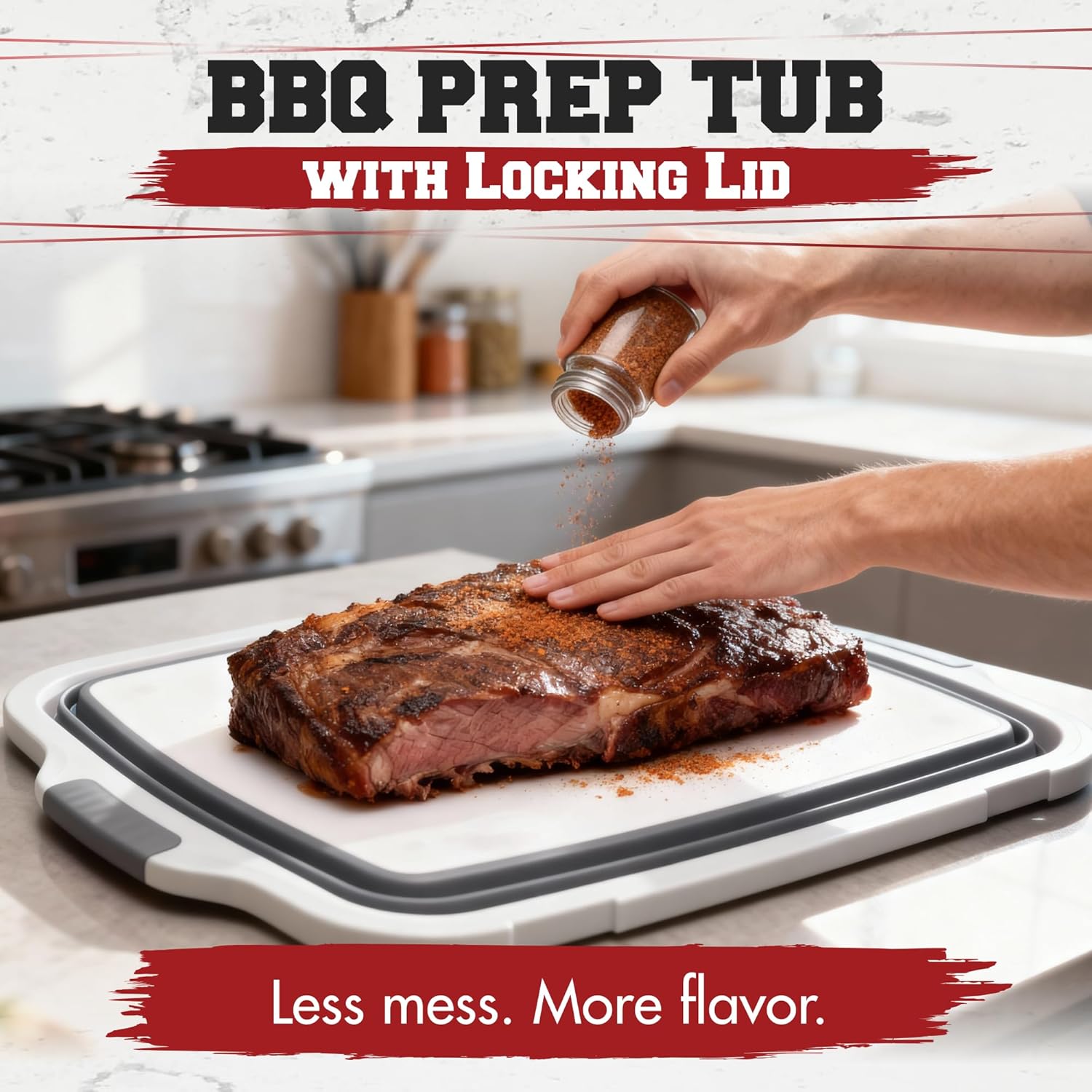 KITCHEN PERFECTION Collapsible XL Smoker & BBQ Prep Tub with Locking Lid & Cutting Board - Grill Caddy Container for Meat Marinating & Brine Perfect For Brisket, Turkey & Ribs - Best Gift For Men