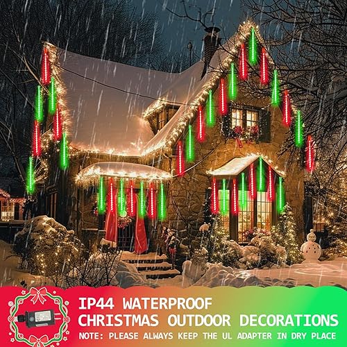 Miniatura 3 de SANJICHA Paquete de 2 luces de Navidad extensibles de lluvia de meteoritos al aire libre, 16 tubos 384 luces LED enchufables para decoraciones de