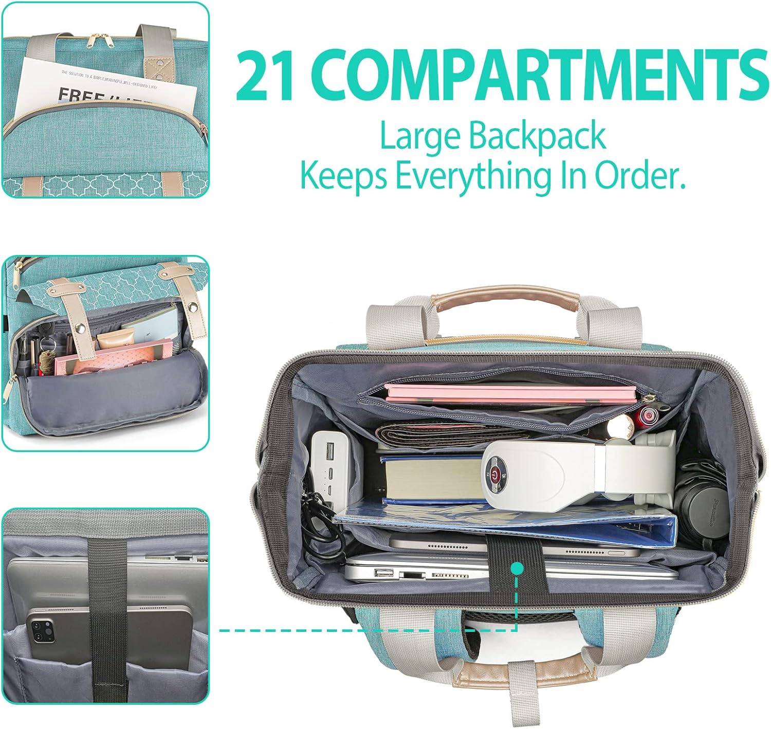 Laptop Backpack for Women, School Backpack for Teens, 15.6 Inch Work Laptop Bag with USB Charging Port, Wide Open Large Water Resistant Nurse Backpack Purse, Daypacks for College Business, Teal