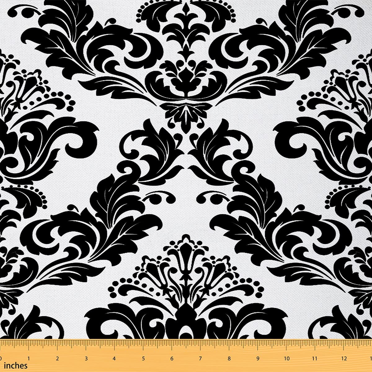 Homewish Multi 17 Damask Fabric By The Yard, Vintage Floral Print Upholstery Fabric For Chairs, European Boho Flower Decorative Fabric For Upholstery And Home Accents, Black And White, 1 Yard