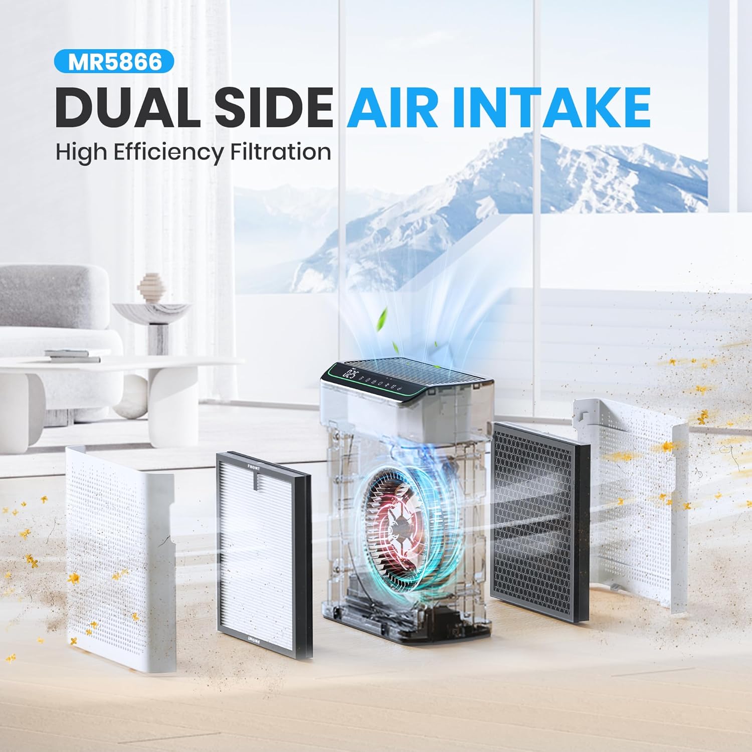 Genuine Air Purifier Replacement Filter, True HEPA Filter Compatible with MR5866 for 99.97% Air Pollutants, Odor and Smoke, Original Version White 2 Pack - Image 3