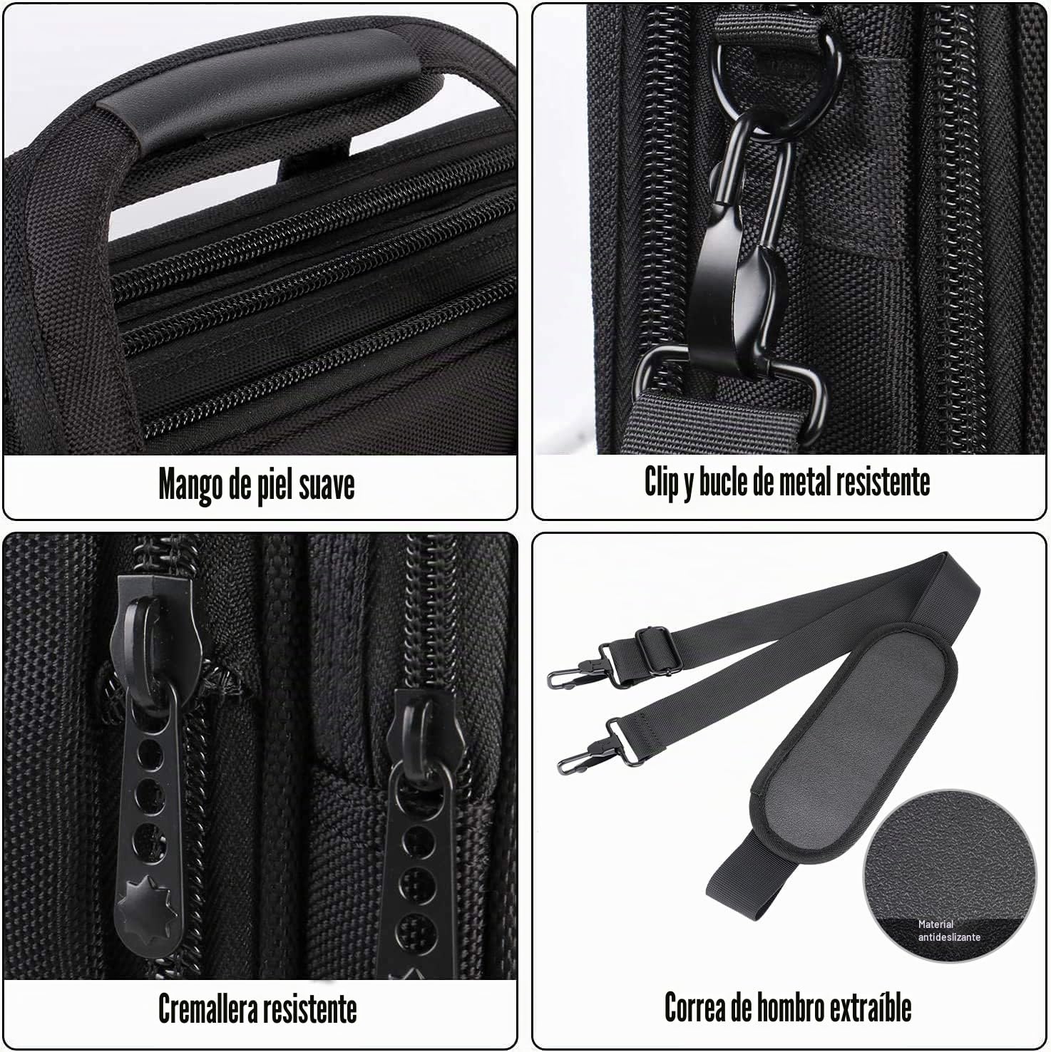 Mancro Maletín para ordenador portátil de 17 pulgadas, maletín de negocios grande para hombres y mujeres, bolso de hombro impermeable, bolso de mensajero, bolso para ordenador extensible, negro