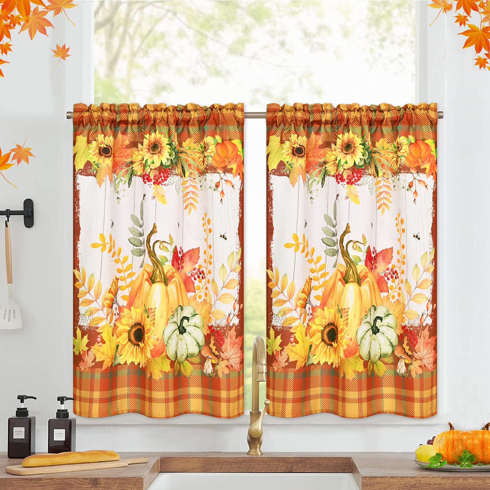 Amazon.com: FRAMICS Fall Kitchen Tier Curtains 36 Inch Length ...