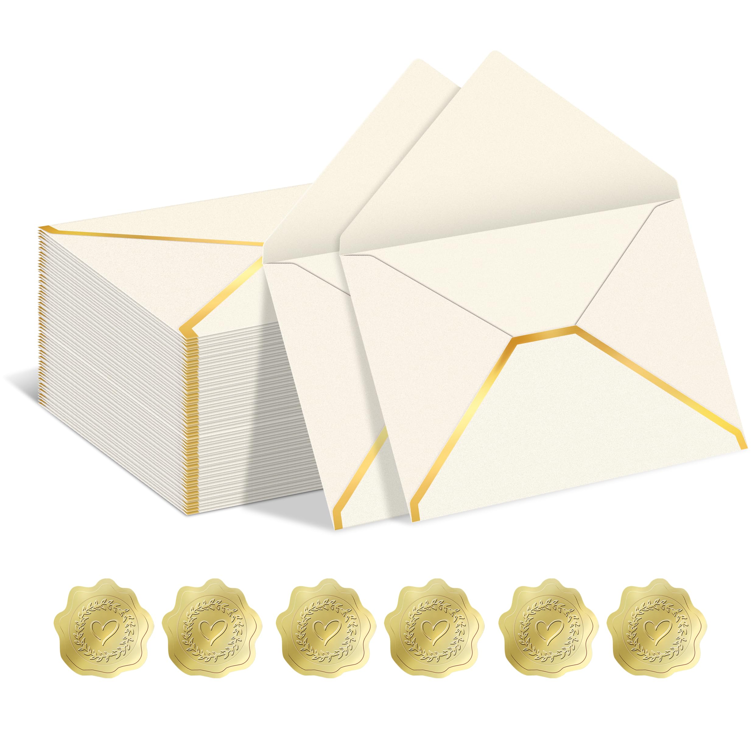 50 Pieces 5 x 7 Inches A7 Envelopes with V Flap Gold Foil Border for Office, Business Colored Envelopes for Gift Cards, Money,Wedding,Invitations,