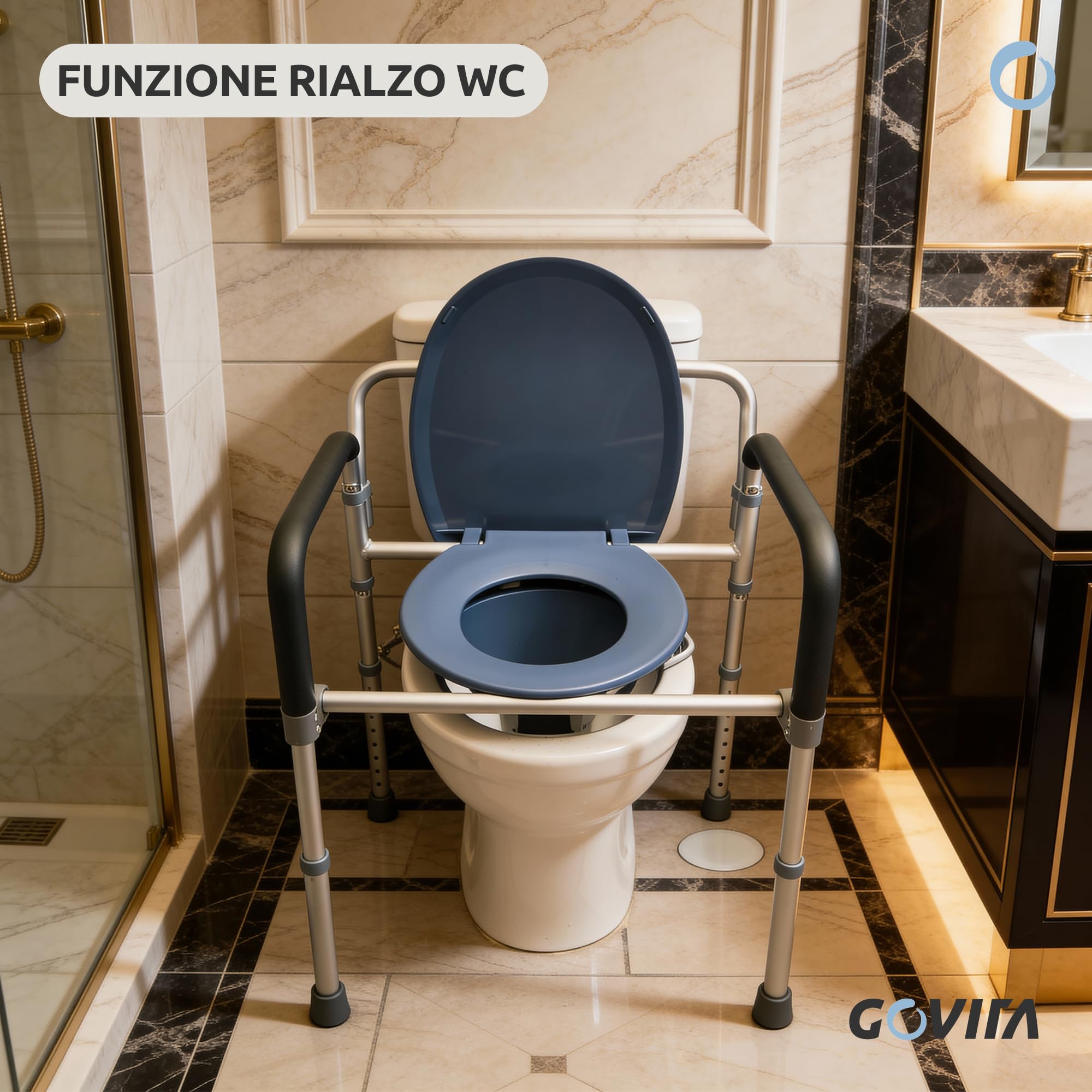 GOVITA Sedia Da Comodo Comoda Wc In Alluminio 4 Funzioni In 1 Pieghevole Sgabello Doccia Bagno Per Aziani E Disabili, Rialzo Wc Water Supporto Per Water Sedile Per Doccia Per Anziani