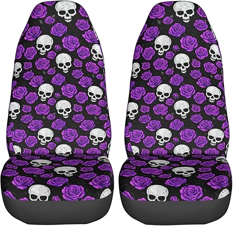 Delerain Car Seat Covers Set 2Pcs, Flower Floral Sugar Skull Universal Front Car Seats Vehicle Enterior Protector Suitable Fits Most Car Auto SUV Sedan Truck