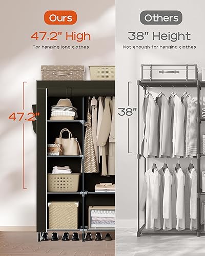 Miniatura 3 de Armario portátil, armario de gran capacidad de 48 pulgadas, organizador de almacenamiento de ropa con estantes y barra para colgar, fácil de montar,