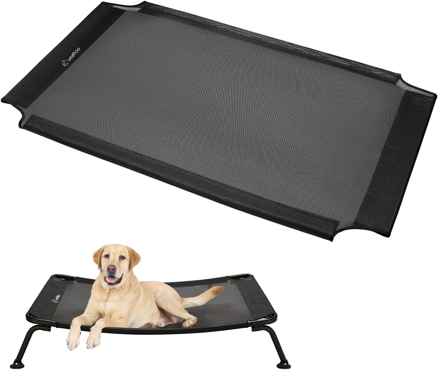 Veehoo Dog Bed Cover and a dog resting on an elevated bed