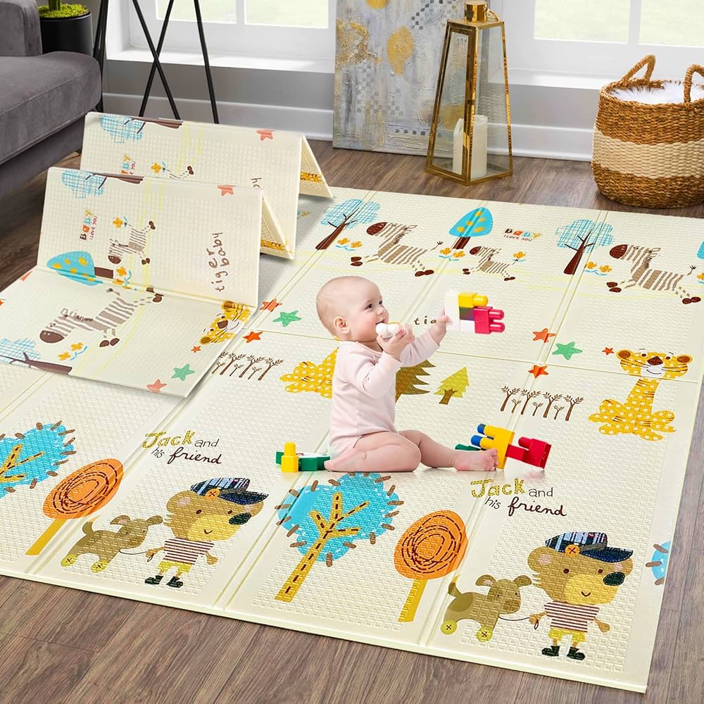 Foldable Portable Baby Play Mat, Waterproof Foam Floor Baby Crawling